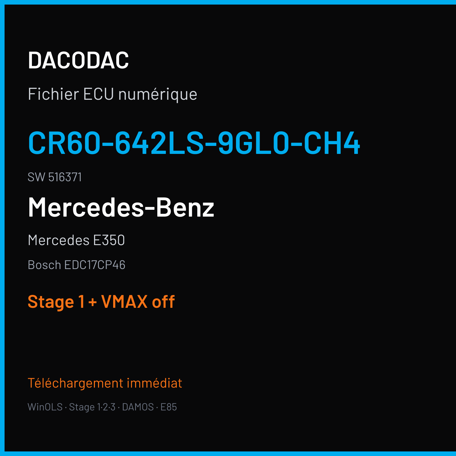 Mercedes E350 (2013) — Bosch EDC17CP46 — CR60-642LS-9GL0-CH4 · 516371 — Stage 1 + VMAX off