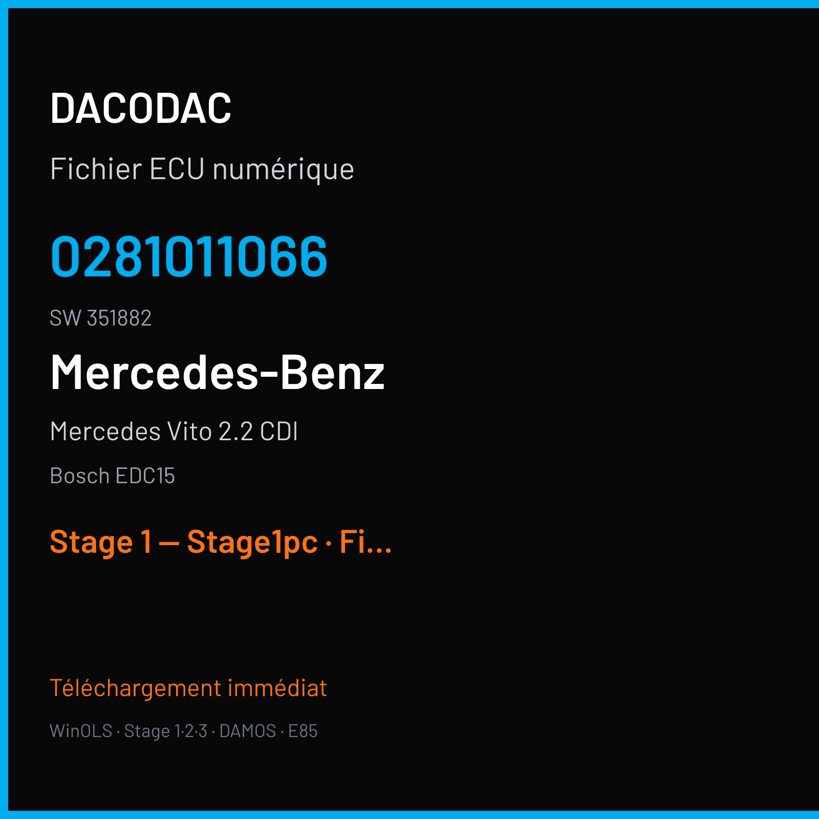 Mercedes Vito 2.2 CDI (2003) — Bosch EDC15 — 0281011066 · 351882 — Stage 1 — Stage1pc