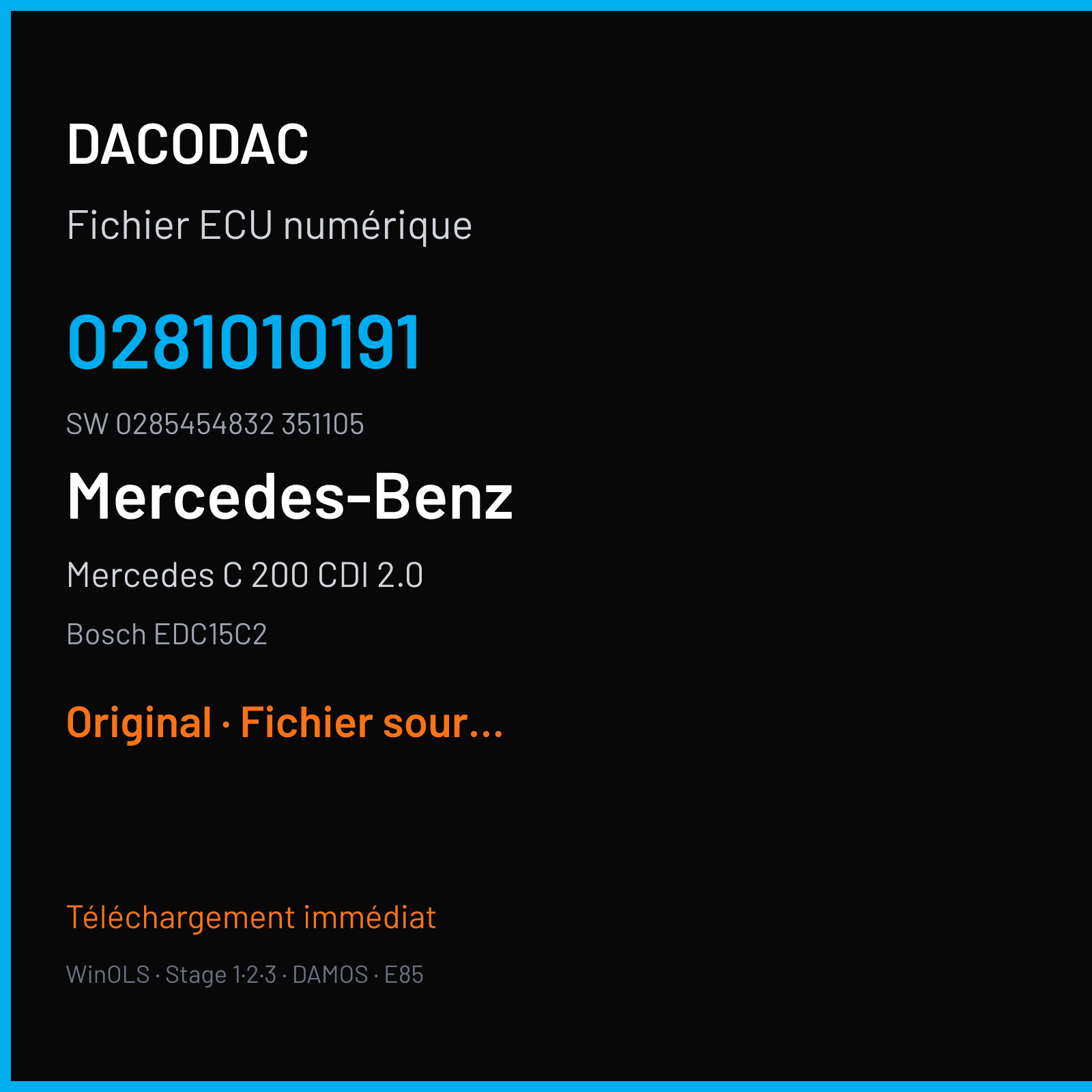 Mercedes C 200 CDI 2.0 — Bosch EDC15C2 — 0281010191 · 0285454832 351105 — Original