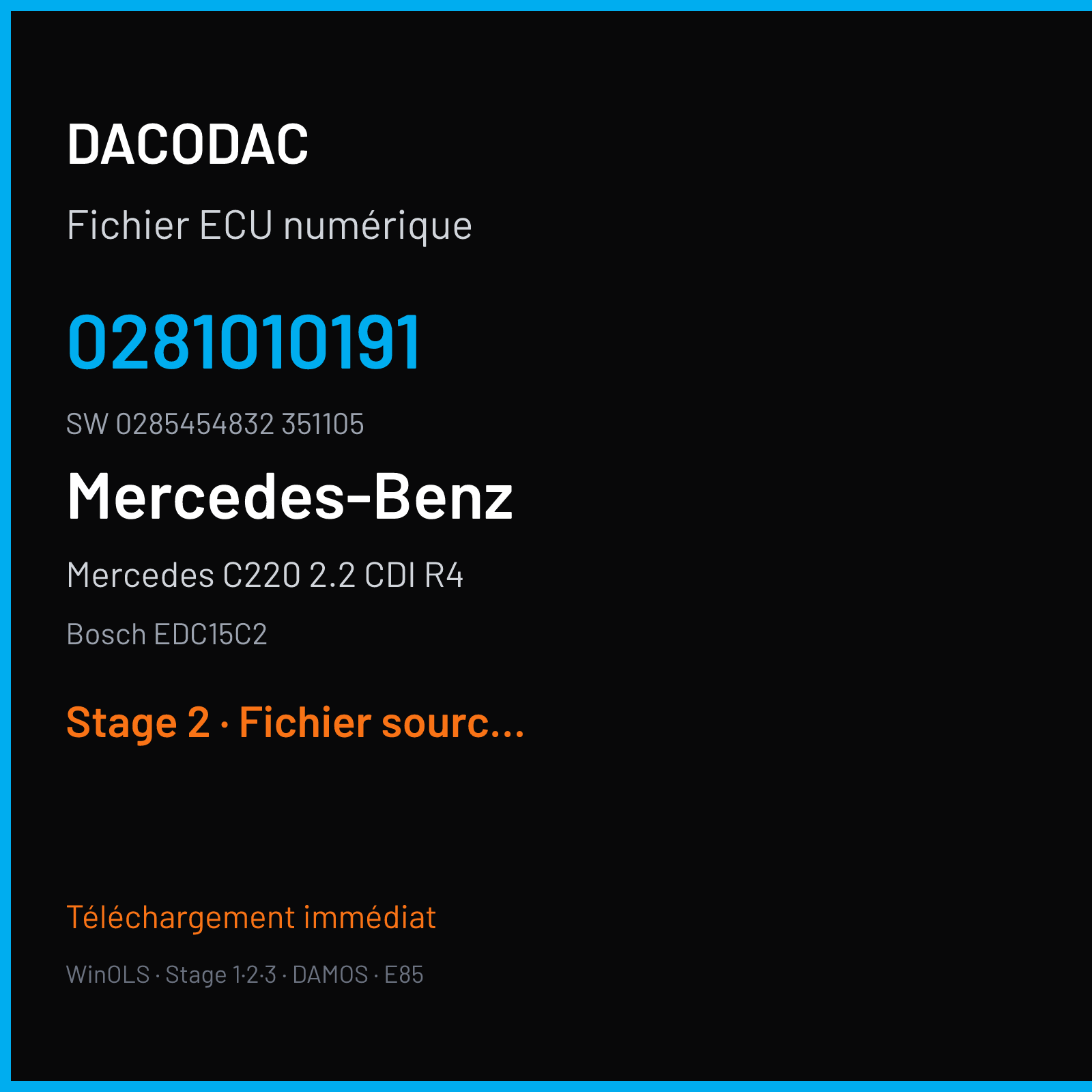 Mercedes C220 2.2 CDI R4 (2000) — Bosch EDC15C2 — 0281010191 · 0285454832 351105 — Stage 2
