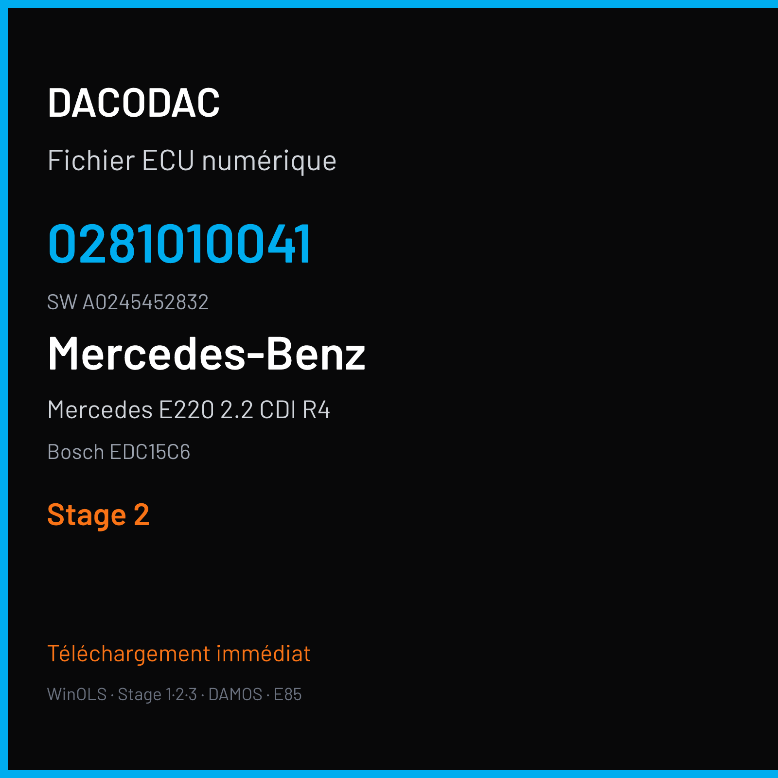 Mercedes E220 2.2 CDI R4 143 ch (2001) — Bosch EDC15C6 — 0281010041 · A0245452832 · 351213 — Stage 2