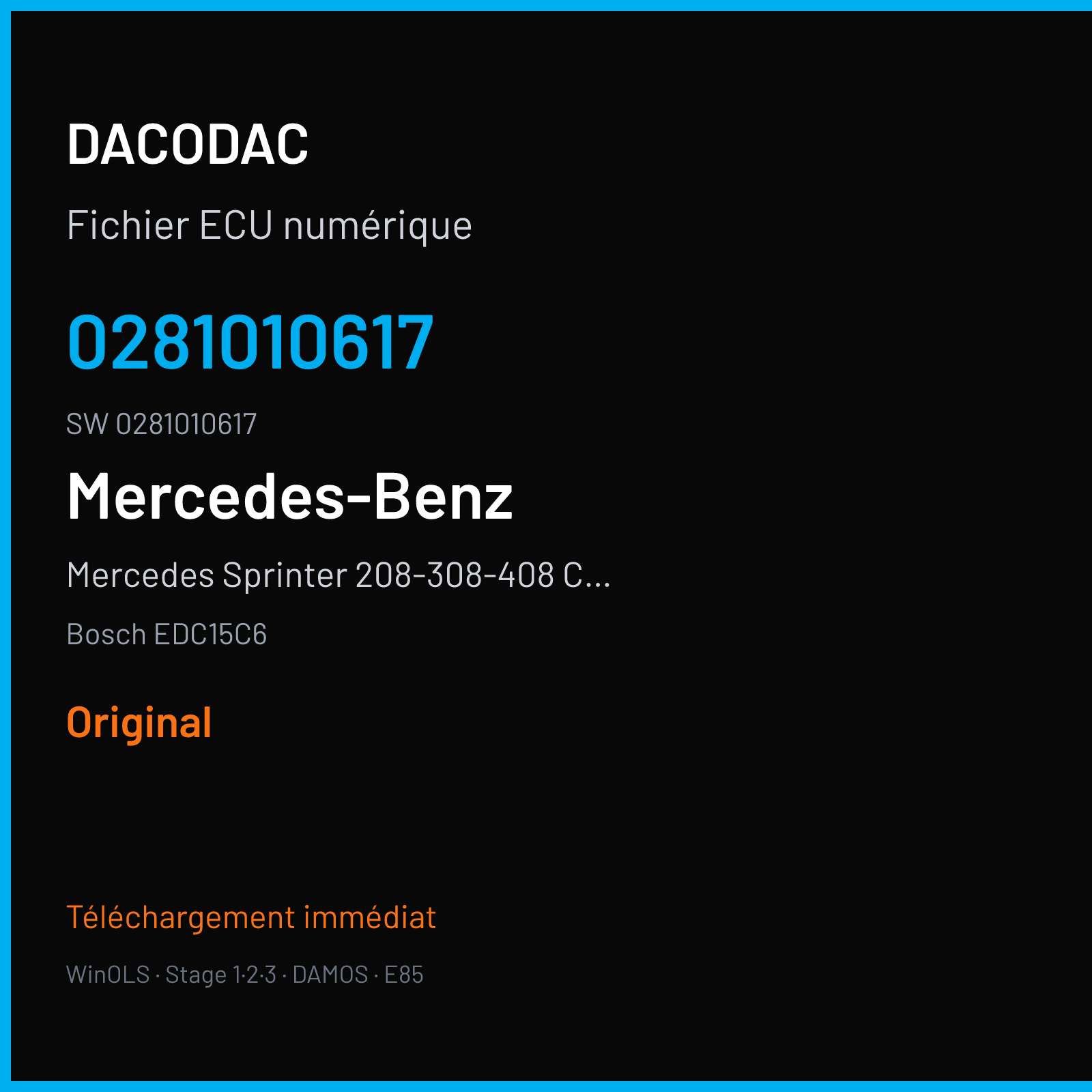 Mercedes Sprinter 208-308-408 CDI 82hp 83 ch (2000) — Bosch EDC15C6 — 0281010617 · 0281010617 · 351494 — Original
