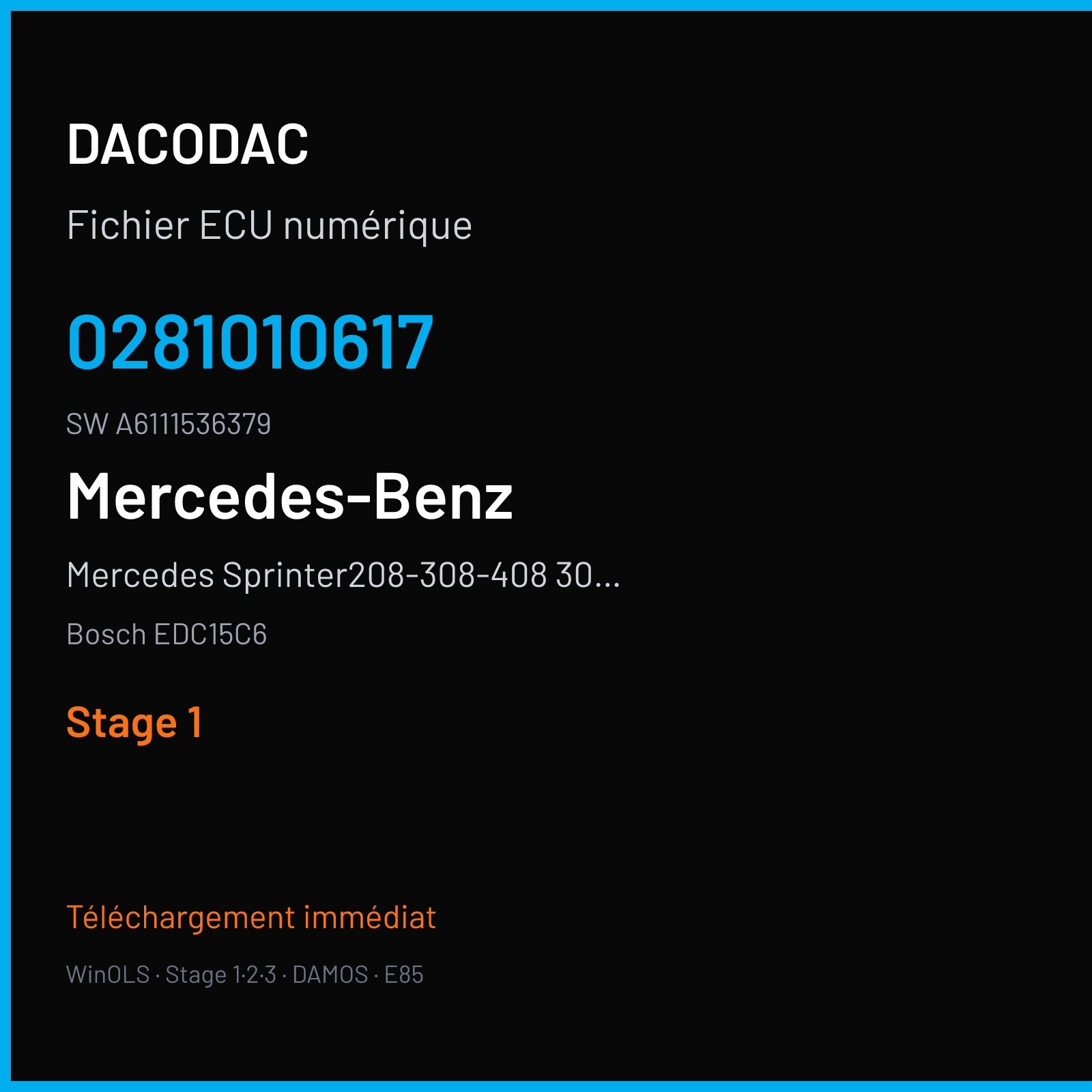 Mercedes Sprinter208-308-408 308CDI 85 ch (2001) — Bosch EDC15C6 — 0281010617 · A6111536379 · 351494 — Stage 1