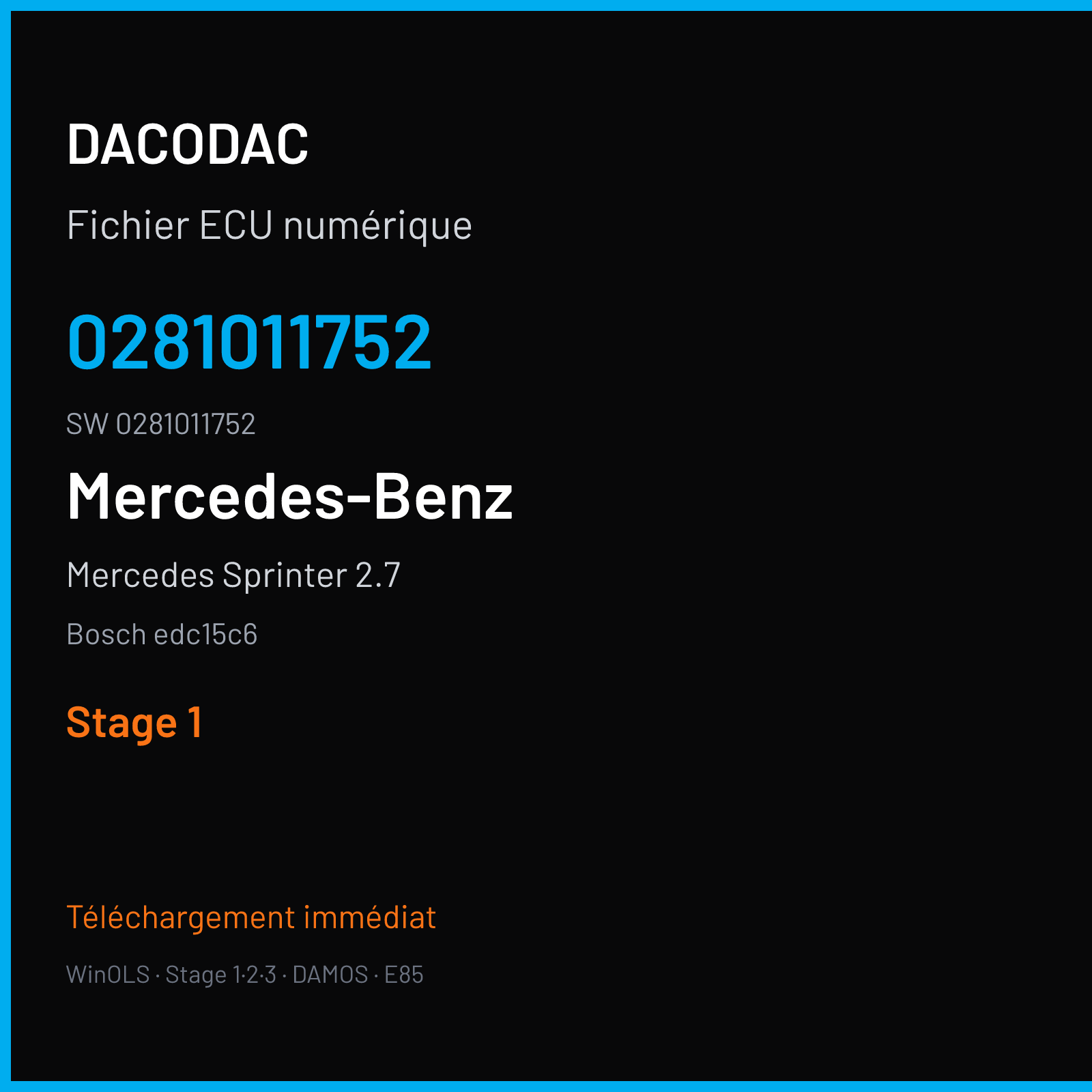Mercedes Sprinter 2.7 159 ch (2006) — Bosch edc15c6 — 0281011752 · 0281011752 · 365322 — Stage 1