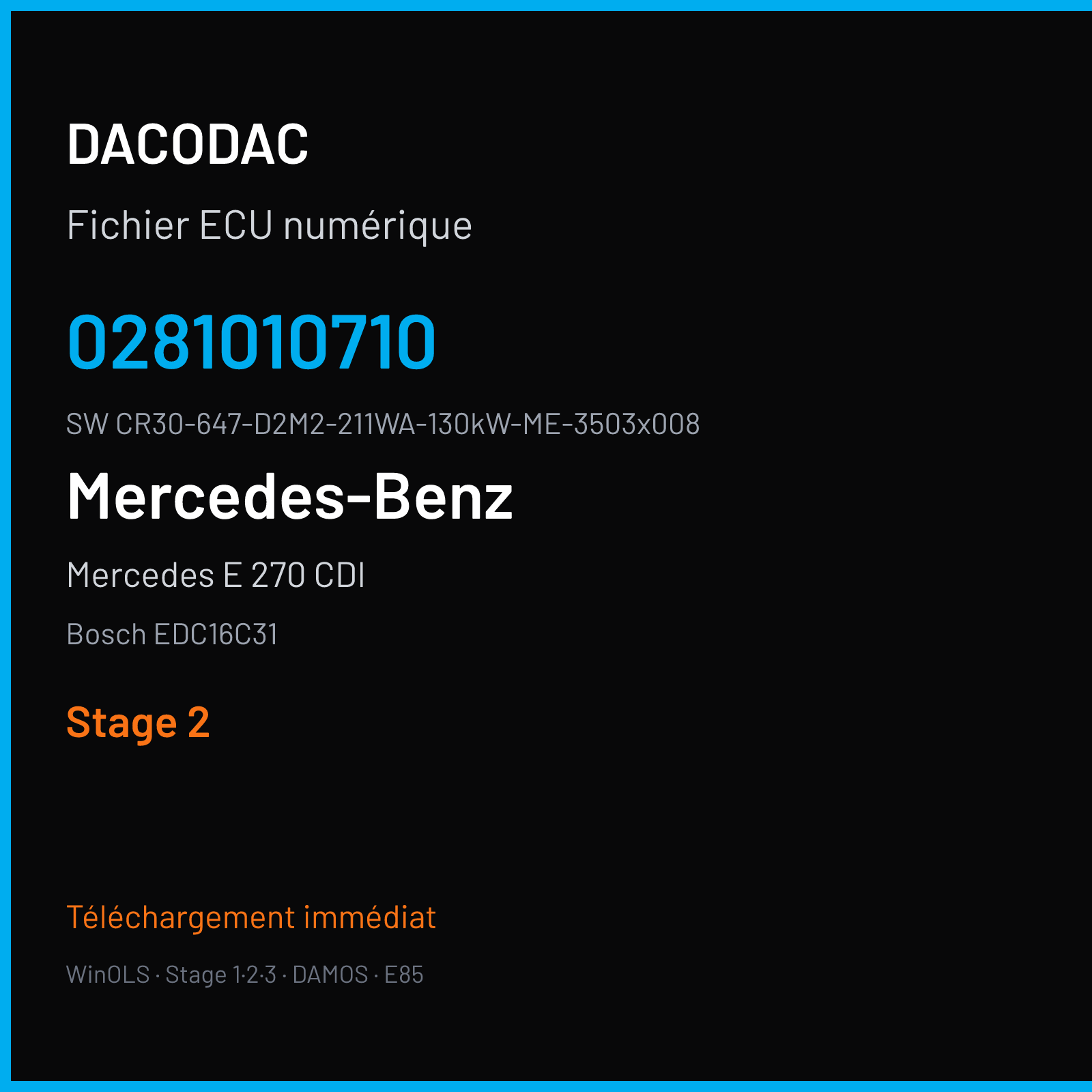 Mercedes E 270 CDI 177 ch (2004) — Bosch EDC16C31 — 0281010710 · CR30-647-D2M2-211WA-130kW-ME-3503x008 · 369280 — Stage 2