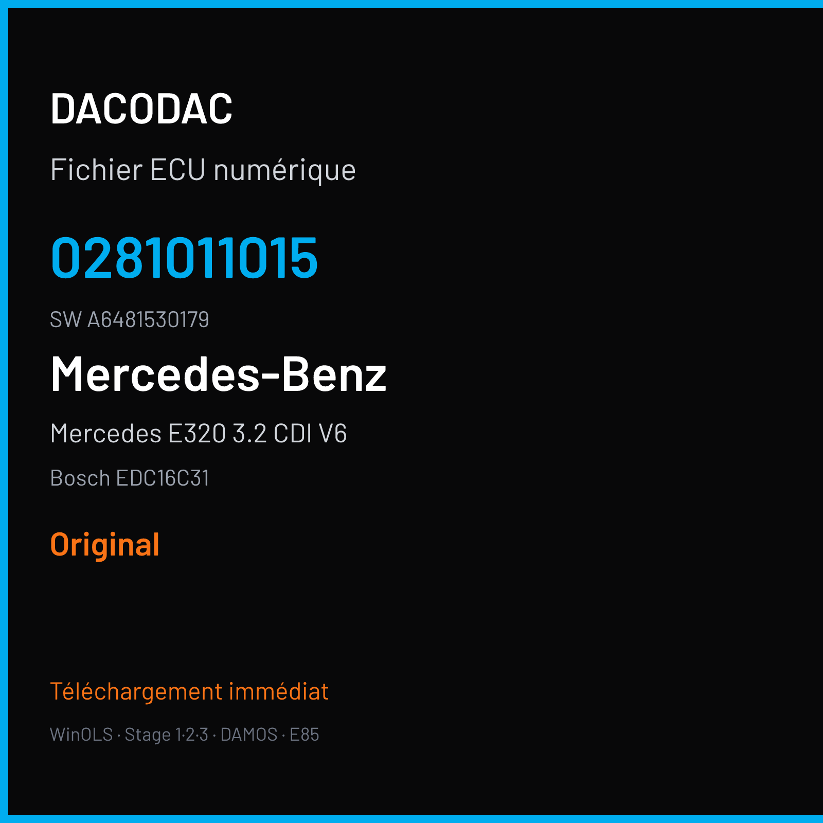 Mercedes E320 3.2 CDI V6 204 ch (2002) — Bosch EDC16C31 — 0281011015 · A6481530179 · 366540 — Original