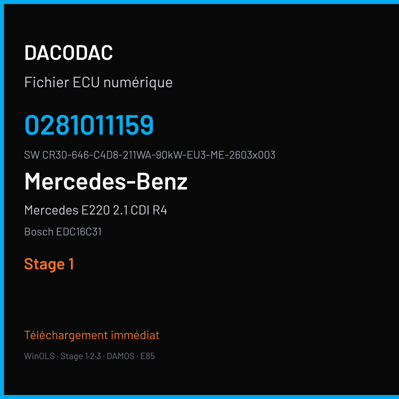 Mercedes E220 2.1 CDI R4 122 ch — Bosch EDC16C31 — 0281011159 · CR30-646-C4D8-211WA-90kW-EU3-ME-2603x003 · 368504 — Stage 1