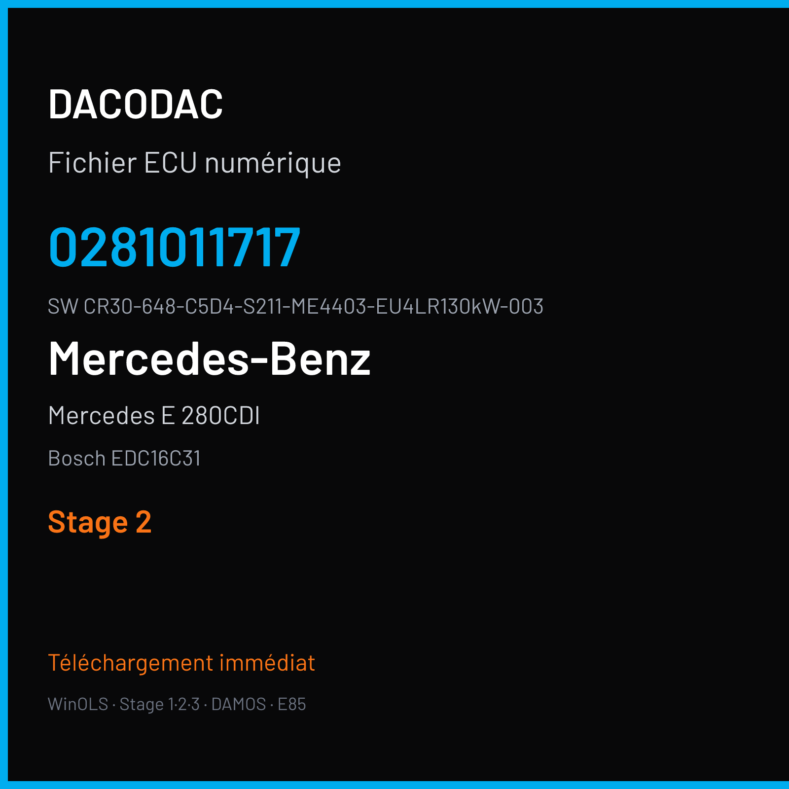 Mercedes E 280CDI 177 ch (2004) — Bosch EDC16C31 — 0281011717 · CR30-648-C5D4-S211-ME4403-EU4LR130kW-003 · 369831 — Stage 2