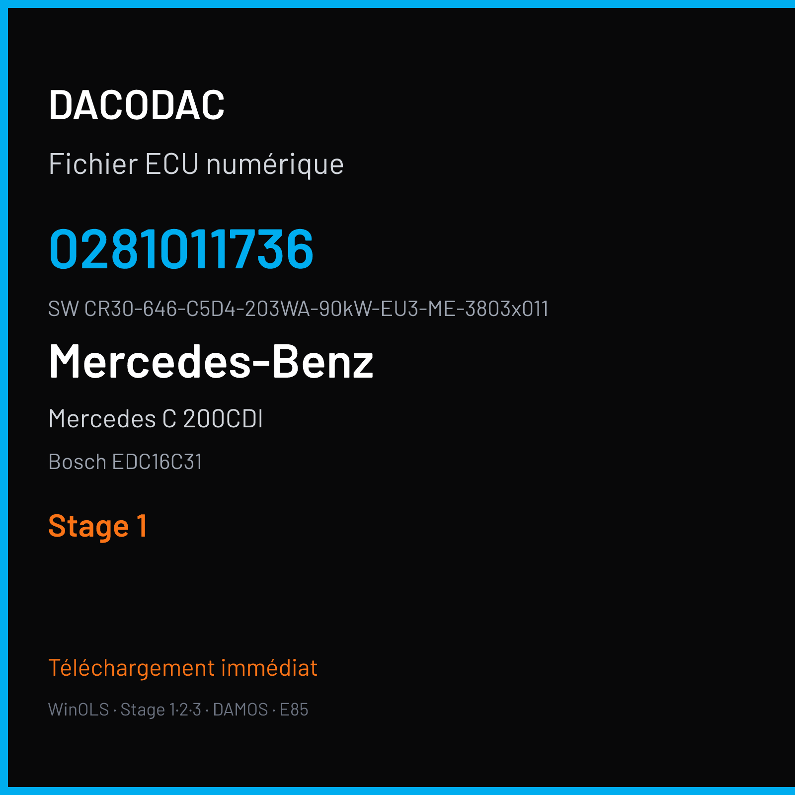 Mercedes C 200CDI 116 ch (2004) — Bosch EDC16C31 — 0281011736 · CR30-646-C5D4-203WA-90kW-EU3-ME-3803x011 · 369419 — Stage 1