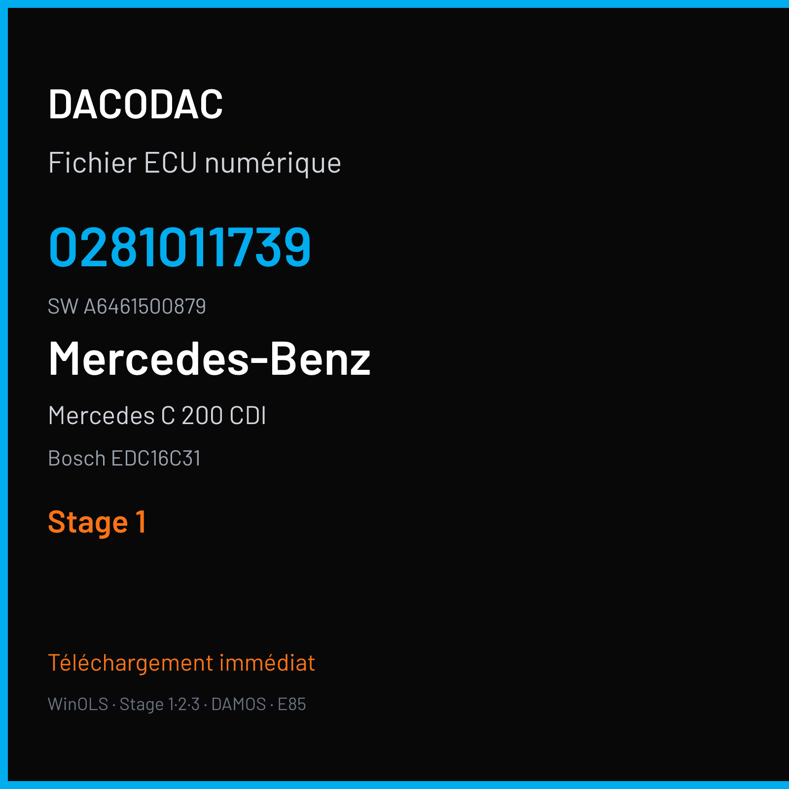 Mercedes C 200 CDI 122 ch (2004) — Bosch EDC16C31 — 0281011739 · A6461500879 · 369843 — Stage 1