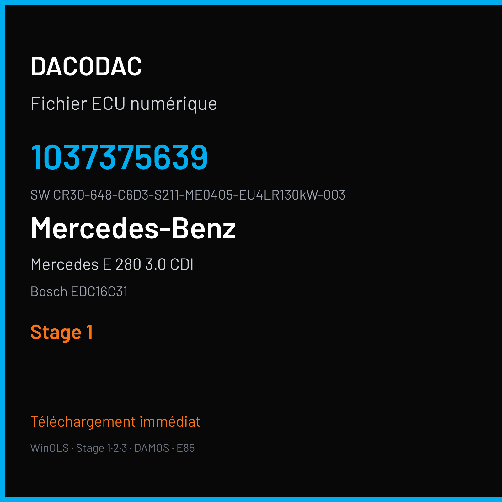 Mercedes E 280 3.0 CDI 177 ch (2005) — Bosch EDC16C31 — 1037375639 · CR30-648-C6D3-S211-ME0405-EU4LR130kW-003 · 372433 — Stage 1