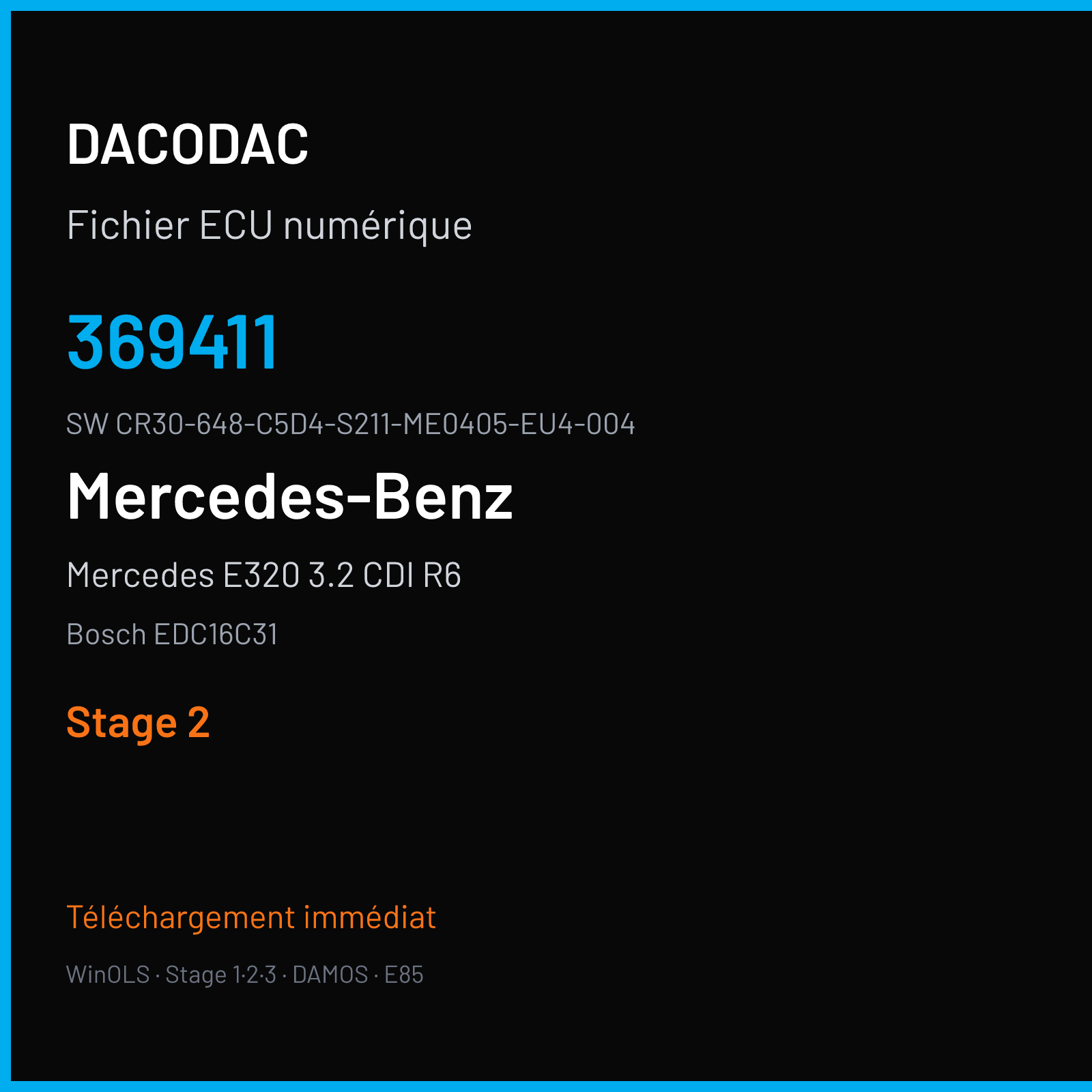 Mercedes E320 3.2 CDI R6 204 ch (2004) — Bosch EDC16C31 — 369411 · CR30-648-C5D4-S211-ME0405-EU4-004 · 375648 — Stage 2