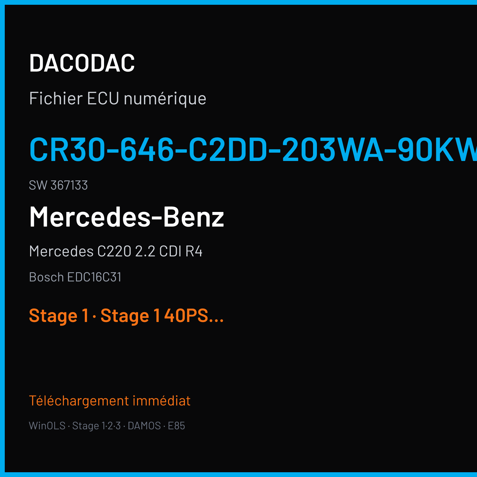 Mercedes C220 2.2 CDI R4 (2003) — Bosch EDC16C31 — CR30-646-C2DD-203WA-90kW-EU3-ME-2603x004 · 367133 — Stage 1