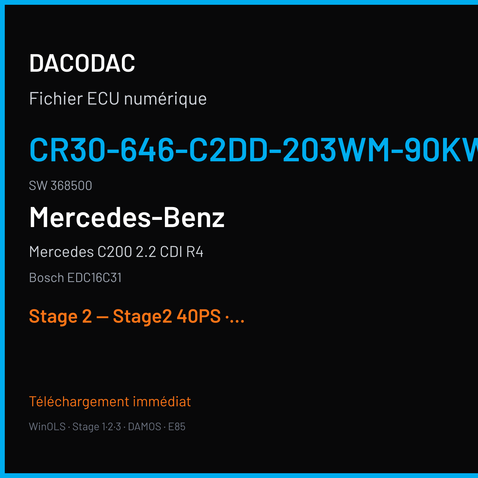 Mercedes C200 2.2 CDI R4 (2003) — Bosch EDC16C31 — CR30-646-C2DD-203WM-90kW-EU3-ME-2603x004 · 368500 — Stage 2 — Stage2 40PS