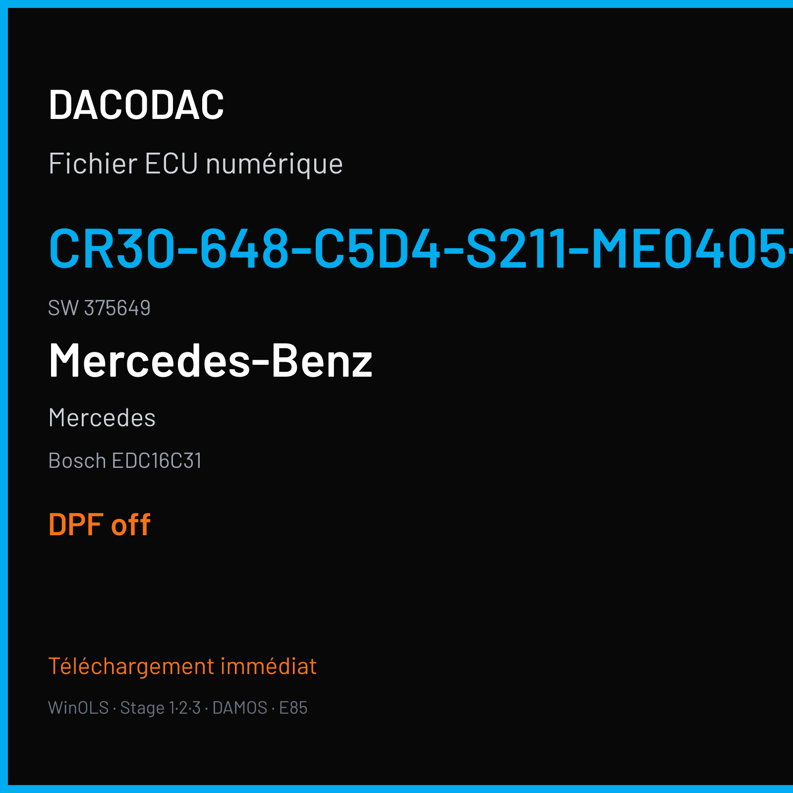 Mercedes (2005) — Bosch EDC16C31 — CR30-648-C5D4-S211-ME0405-EU4LR130KW-004 · 375649 — DPF off