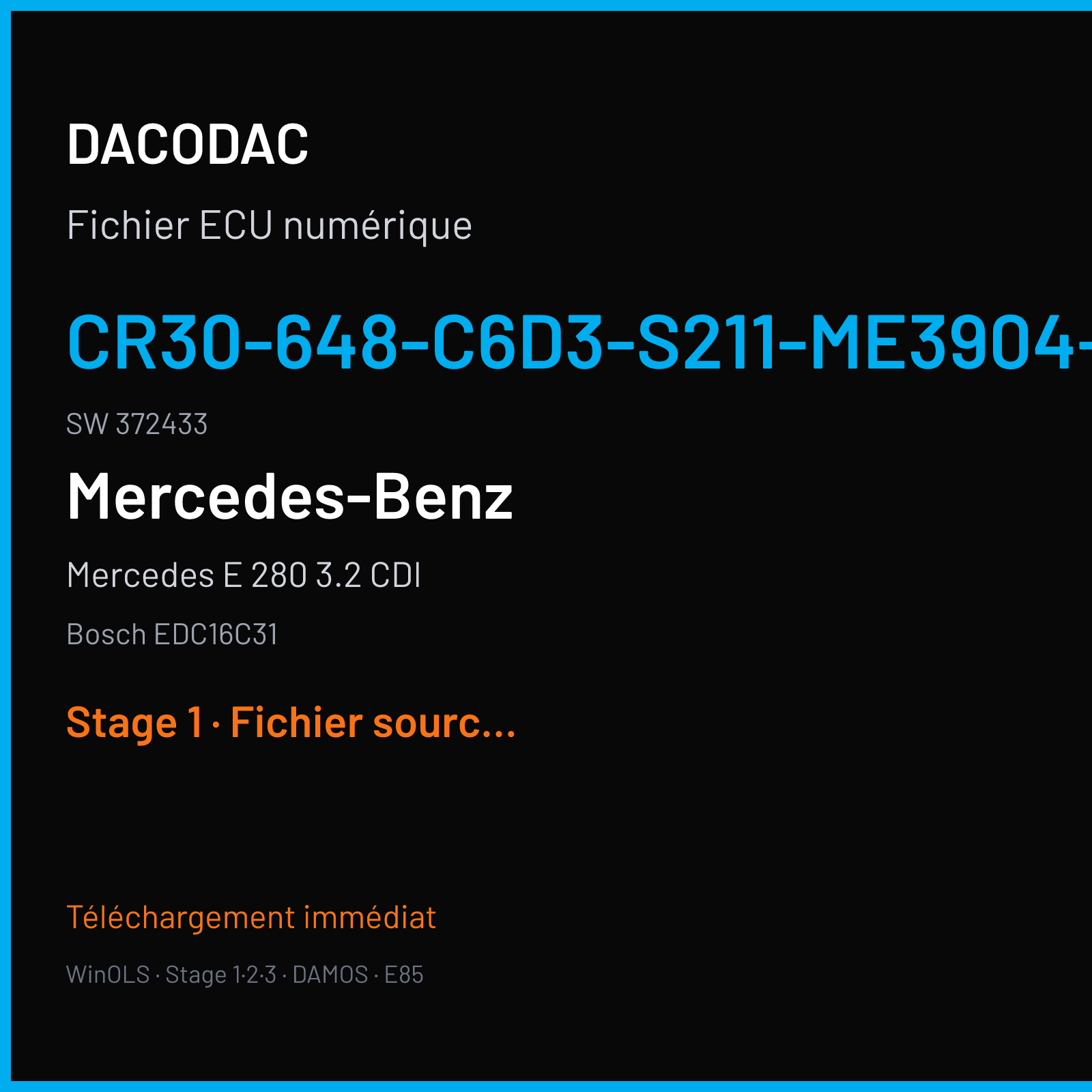 Mercedes E 280 3.2 CDI (2003) — Bosch EDC16C31 — CR30-648-C6D3-S211-ME3904-EU4LR130kW-002 · 372433 — Stage 1