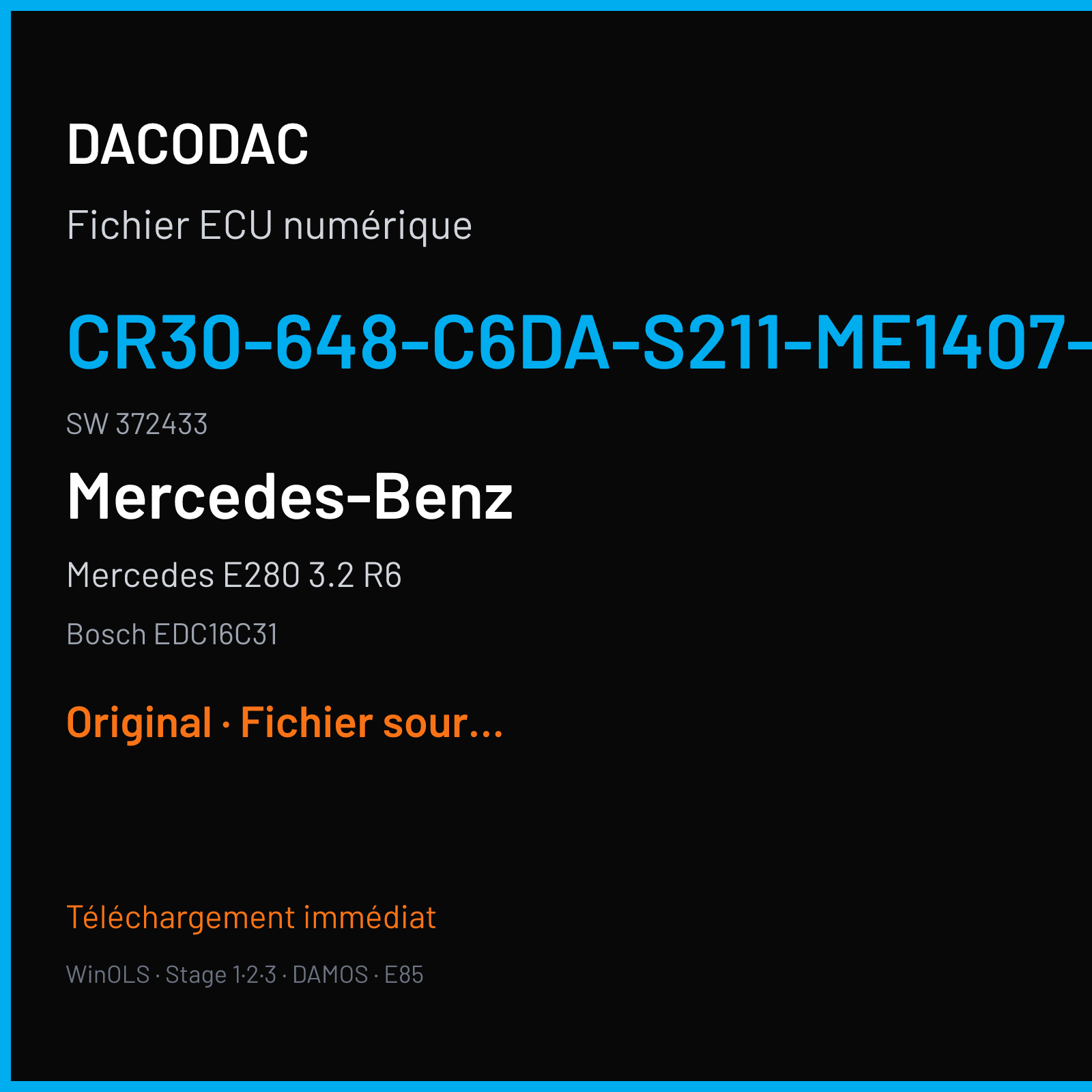 Mercedes E280 3.2 R6 (2004) — Bosch EDC16C31 — CR30-648-C6DA-S211-ME1407-EU4LR130kW-004 · 372433 — Original