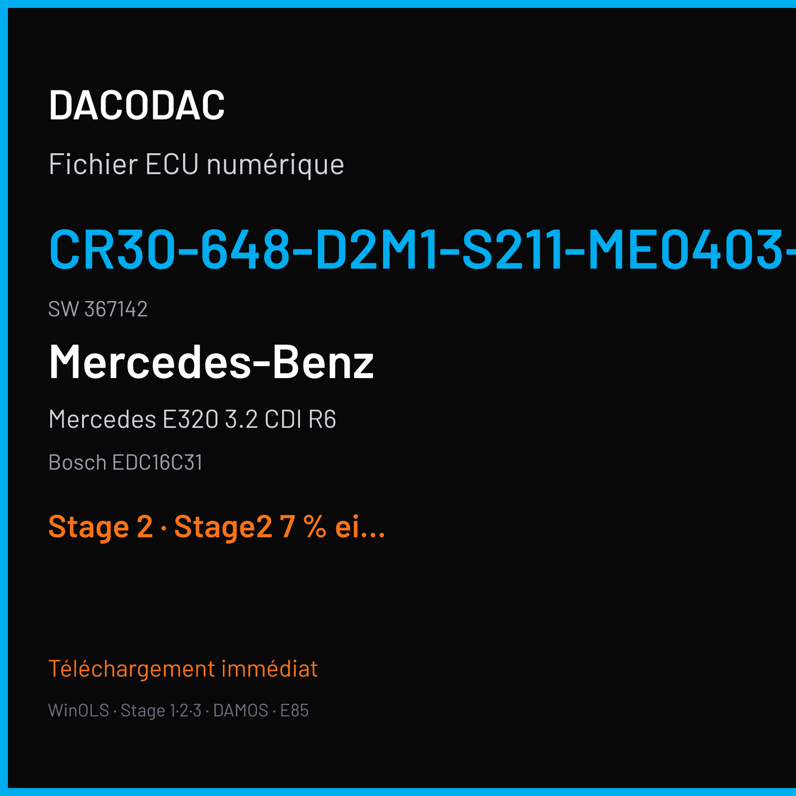 Mercedes E320 3.2 CDI R6 (2004) — Bosch EDC16C31 — CR30-648-D2M1-S211-ME0403-001 · 367142 — Stage 2