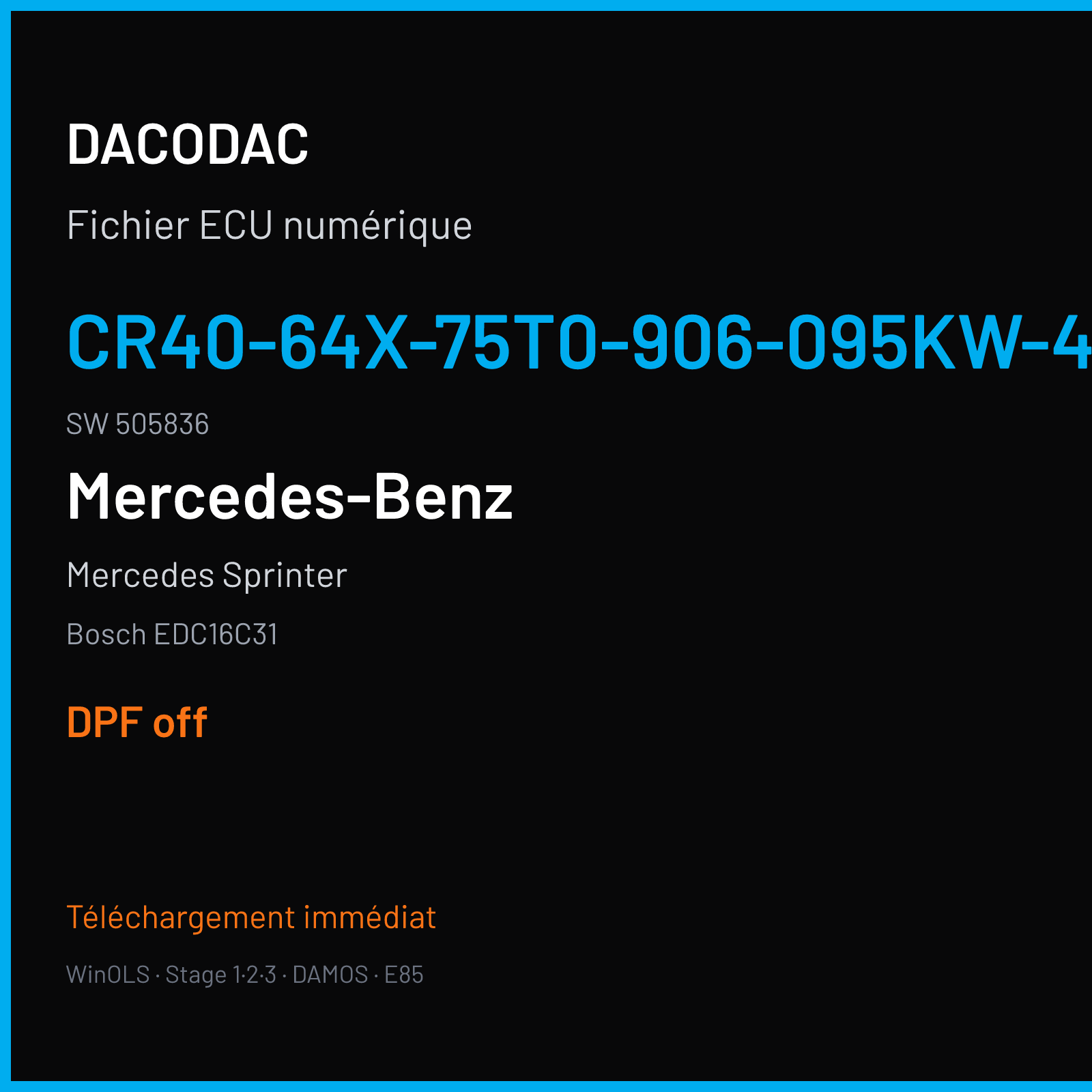 Mercedes Sprinter (2001) — Bosch EDC16C31 — CR40-64X-75T0-906-095KW-40N-0MEF-04-IAS-001 · 505836 — DPF off