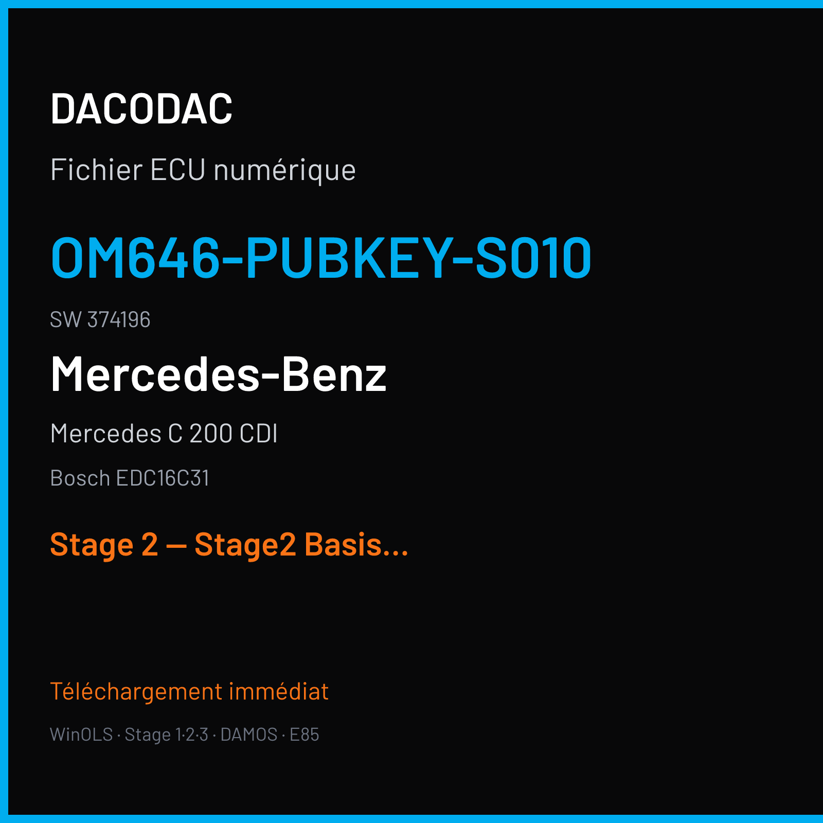 Mercedes C 200 CDI (2006) — Bosch EDC16C31 — OM646-PubKey-S010 · 374196 — Stage 2 — Stage2 Basis PLUS stark SM3
