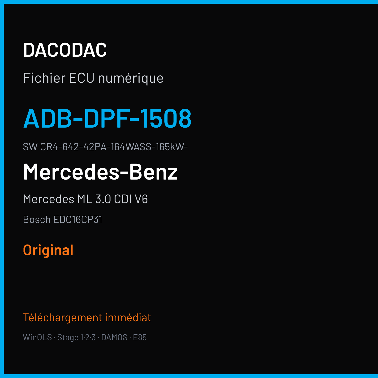 Mercedes ML 3.0 CDI V6 224 ch (2005) — Bosch EDC16CP31 — ADB-DPF-1508 · CR4-642-42PA-164WASS-165kW- · 393873 — Original