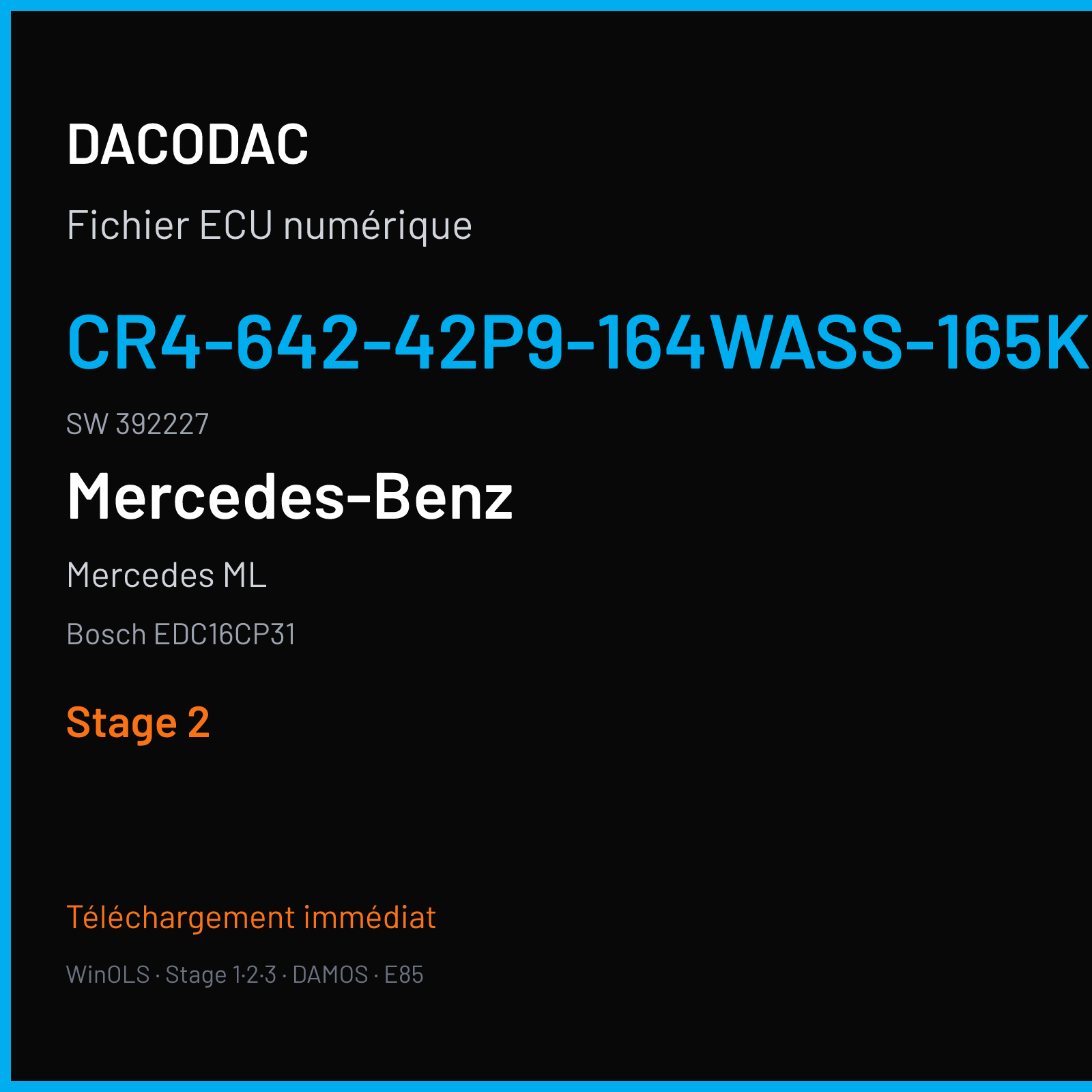 Mercedes ML (2005) — Bosch EDC16CP31 — CR4-642-42P9-164WASS-165KW-DDJ-LROHNET4-2607X064ME · 392227 — Stage 2