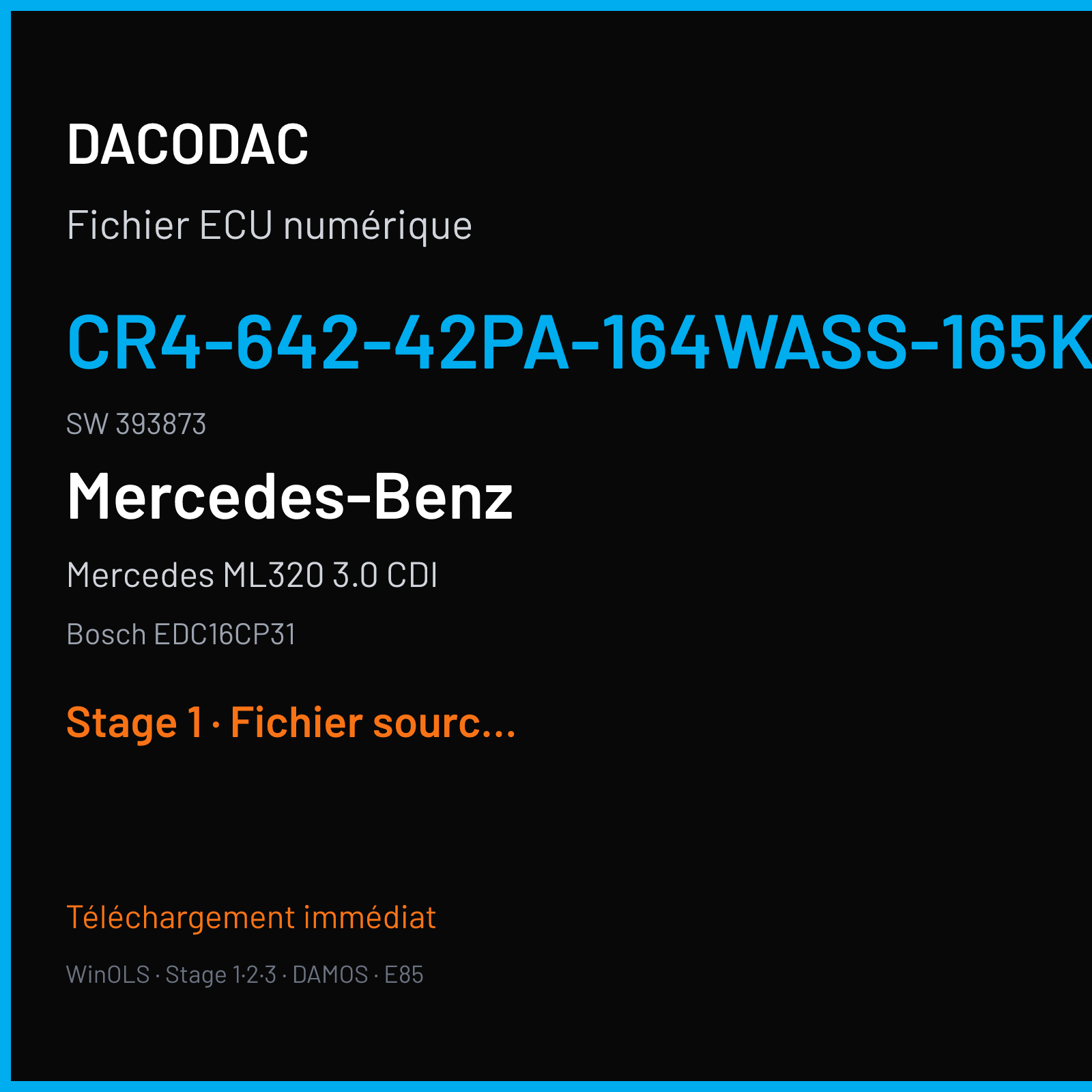 Mercedes ML320 3.0 CDI (2005) — Bosch EDC16CP31 — CR4-642-42PA-164WASS-165kW- · 393873 — Stage 1