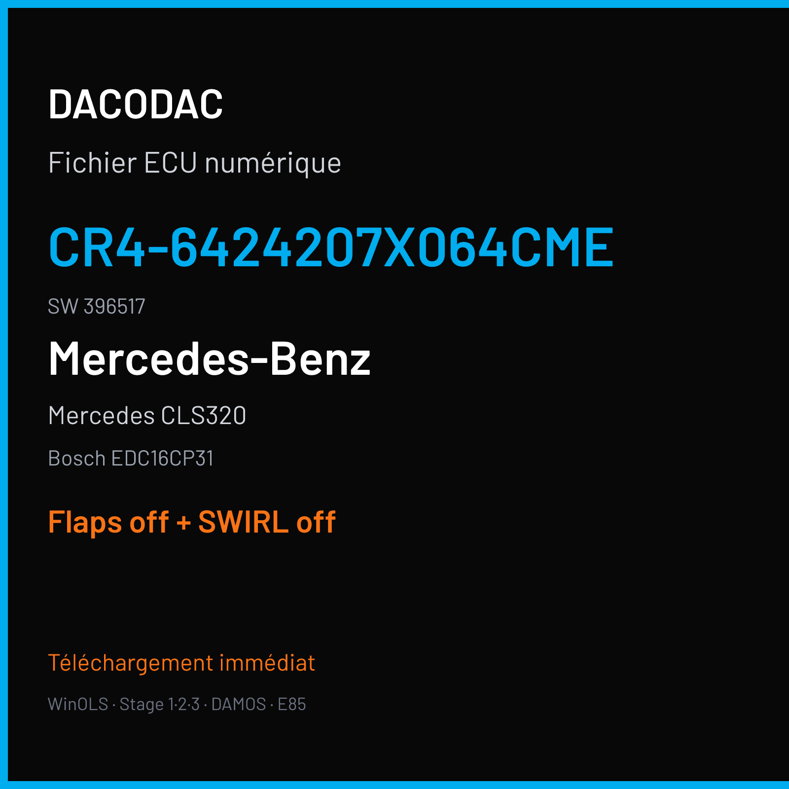 Mercedes CLS320 (2009) — Bosch EDC16CP31 — CR4-6424207X064CME · 396517 — Flaps off + SWIRL off