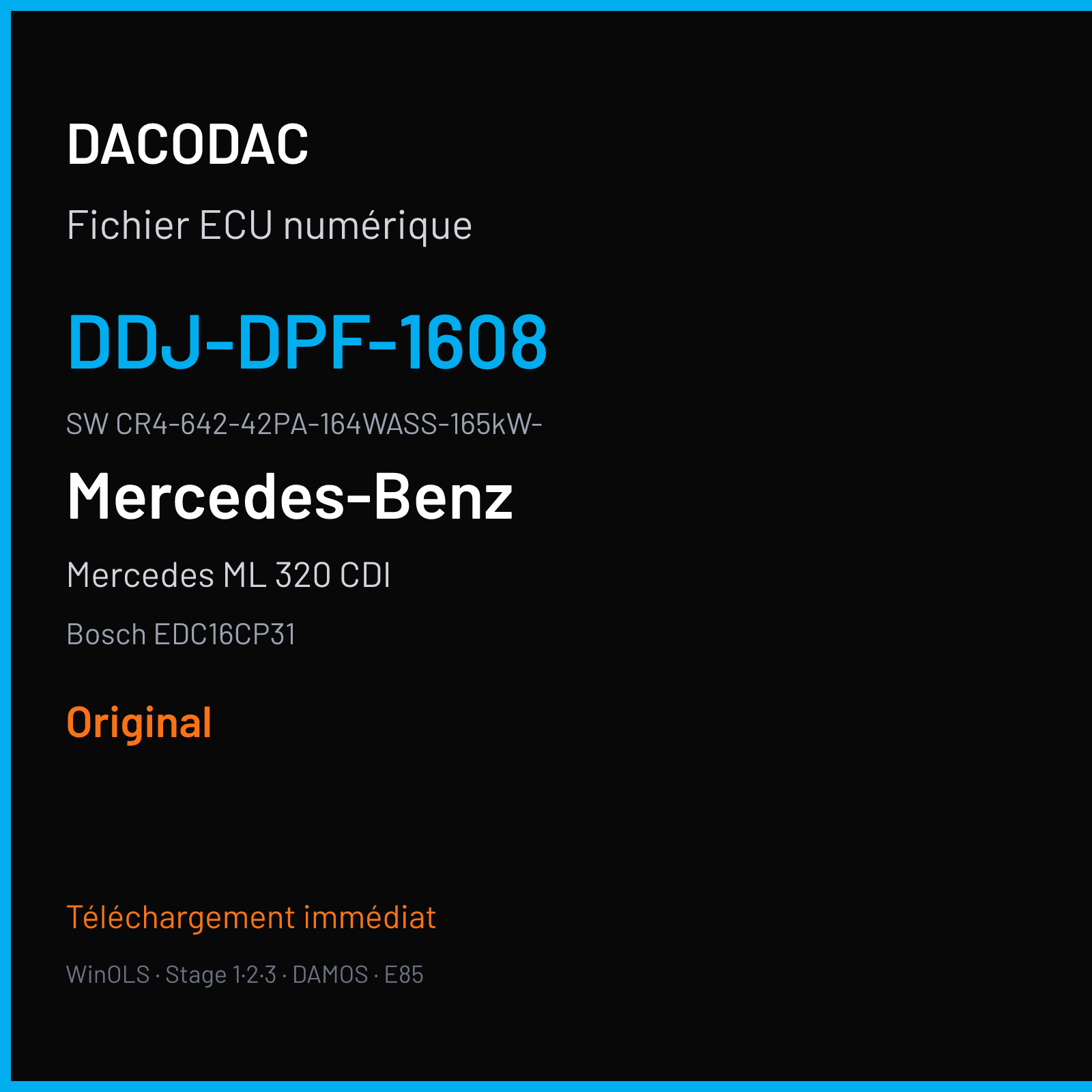 Mercedes ML 320 CDI 224 ch (2008) — Bosch EDC16CP31 — DDJ-DPF-1608 · CR4-642-42PA-164WASS-165kW- · 393893 — Original