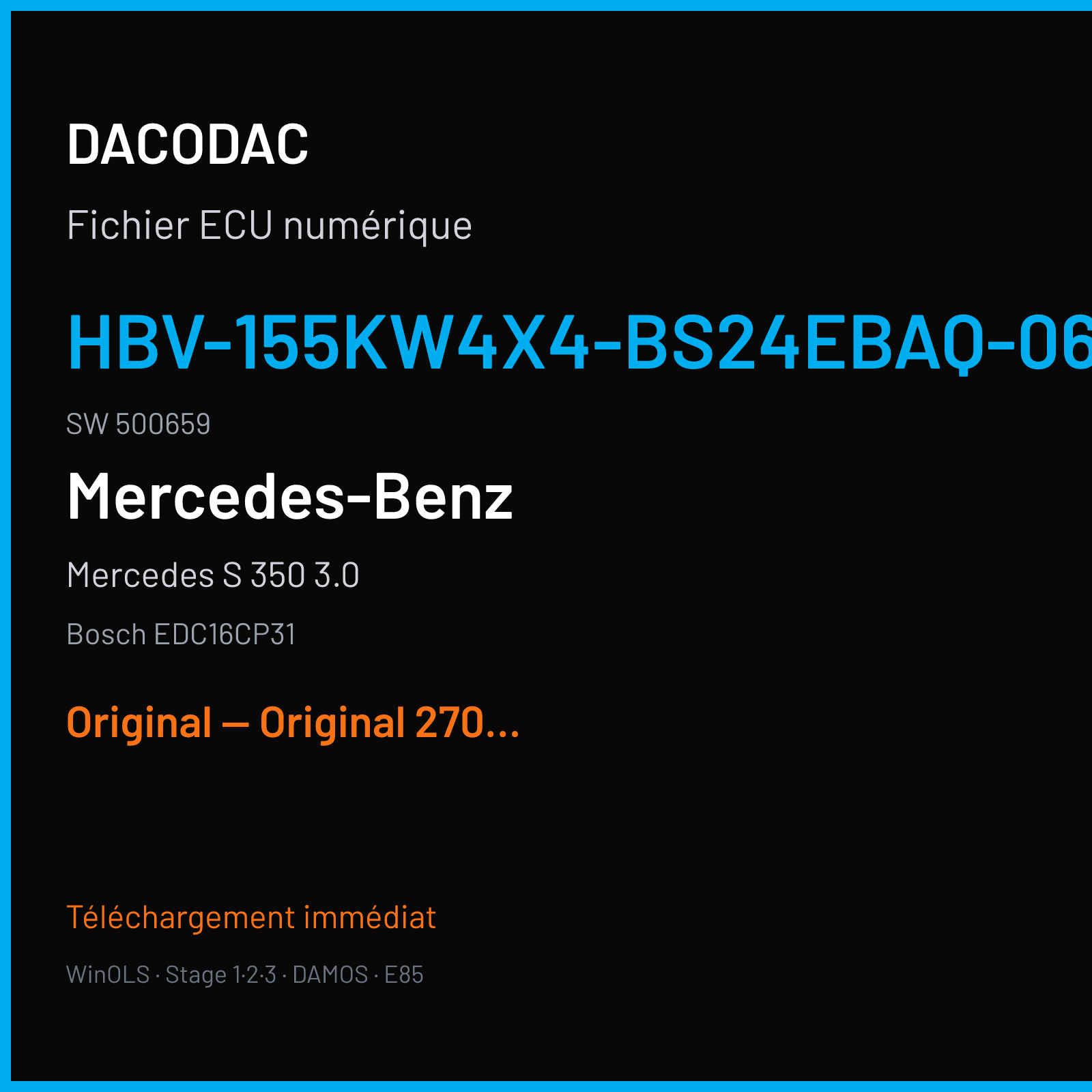 Mercedes S 350 3.0 (2009) — Bosch EDC16CP31 — HBV-155kW4x4-BS24EBAQ-061 · 500659 — Original — Original 270hp 594nm