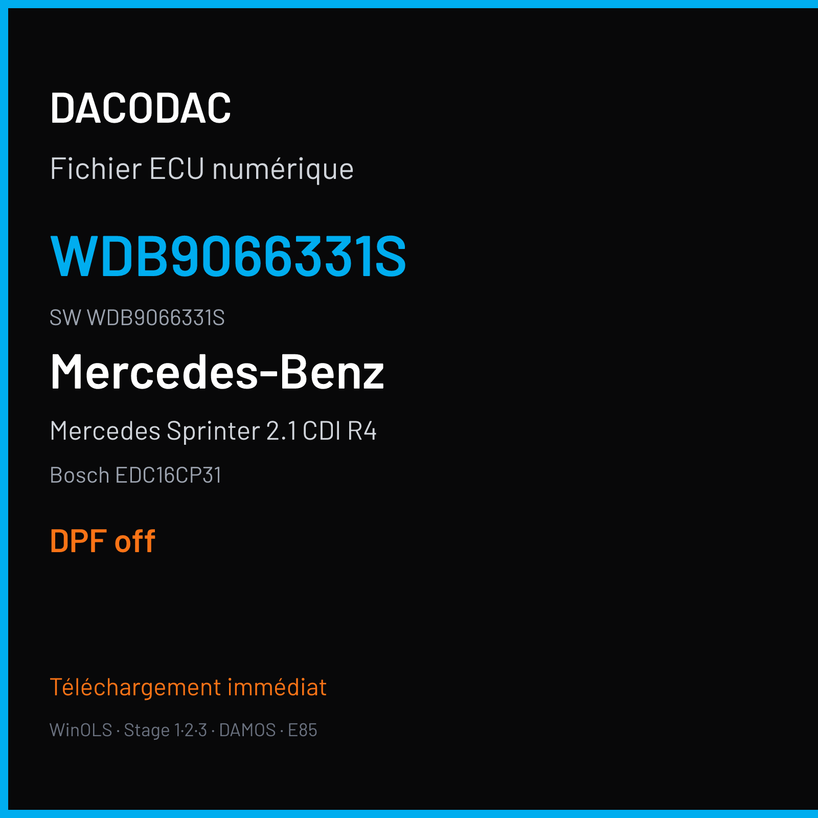 Mercedes Sprinter 2.1 CDI R4 129 ch (2010) — Bosch EDC16CP31 — WDB9066331S · WDB9066331S · 391297 — DPF off