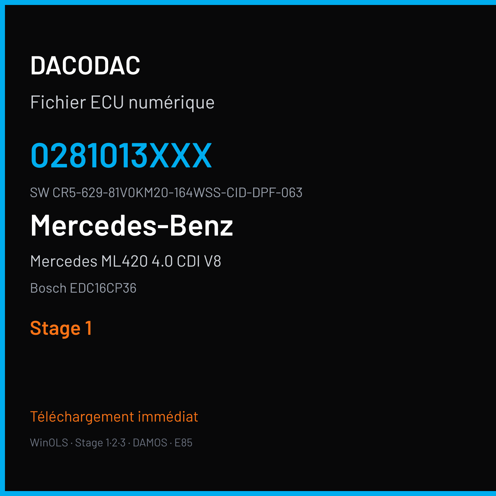 Mercedes ML420 4.0 CDI V8 306 ch (2006) — Bosch EDC16CP36 — 0281013XXX · CR5-629-81V0KM20-164WSS-CID-DPF-063 · 512488 — Stage 1