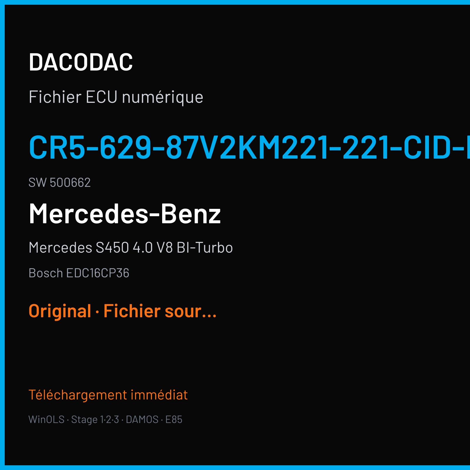 Mercedes S450 4.0 V8 BI-Turbo (2007) — Bosch EDC16CP36 — CR5-629-87V2KM221-221-CID-DPF-058 · 500662 — Original