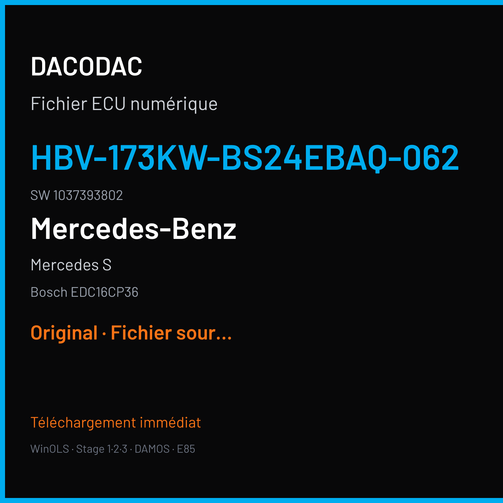 Mercedes S (2009) — Bosch EDC16CP36 — HBV-173KW-BS24EBAQ-062 · 1037393802 — Original