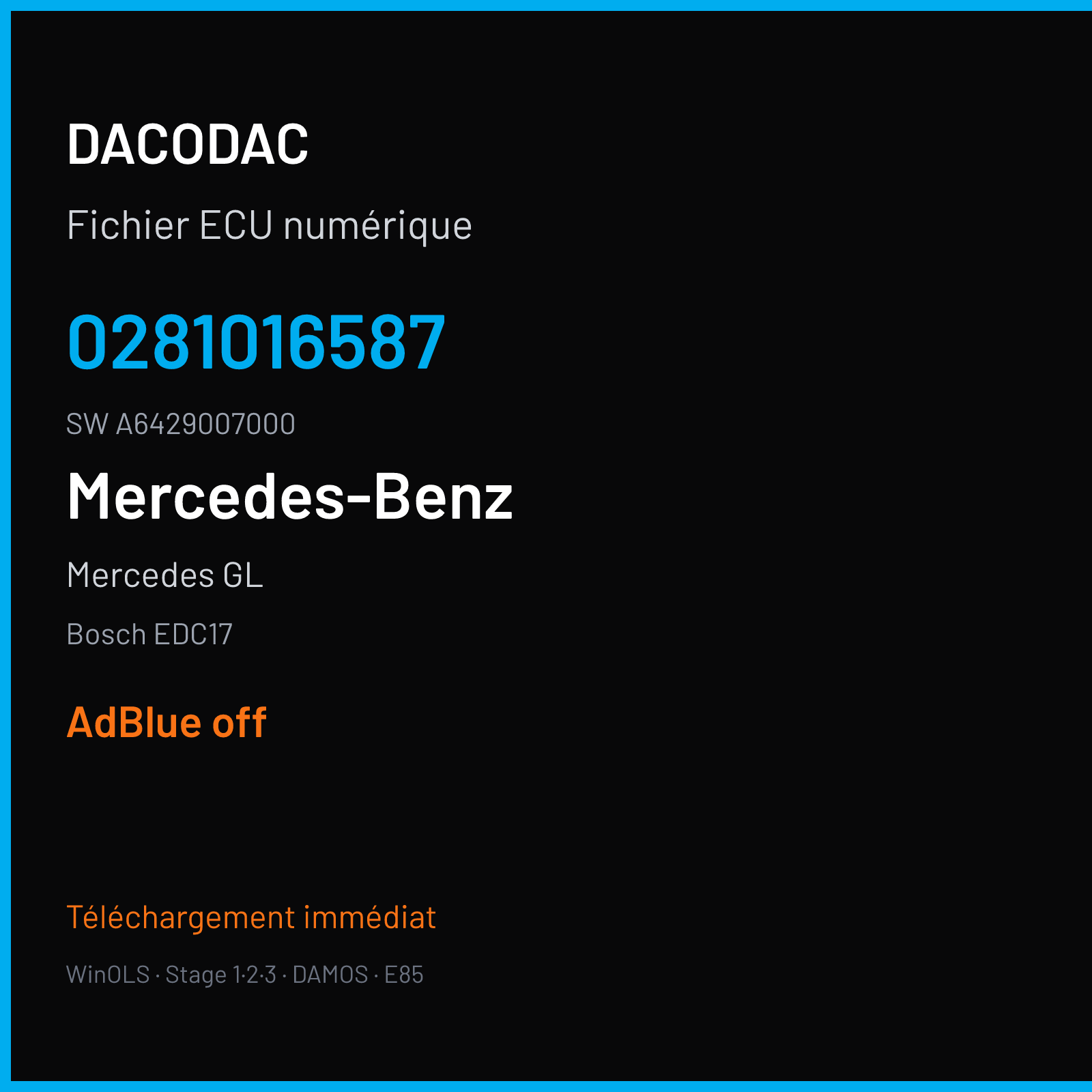 Mercedes GL 211 ch (2013) — Bosch EDC17 — 0281016587 · A6429007000 · 1037525422 — ADBLUE off