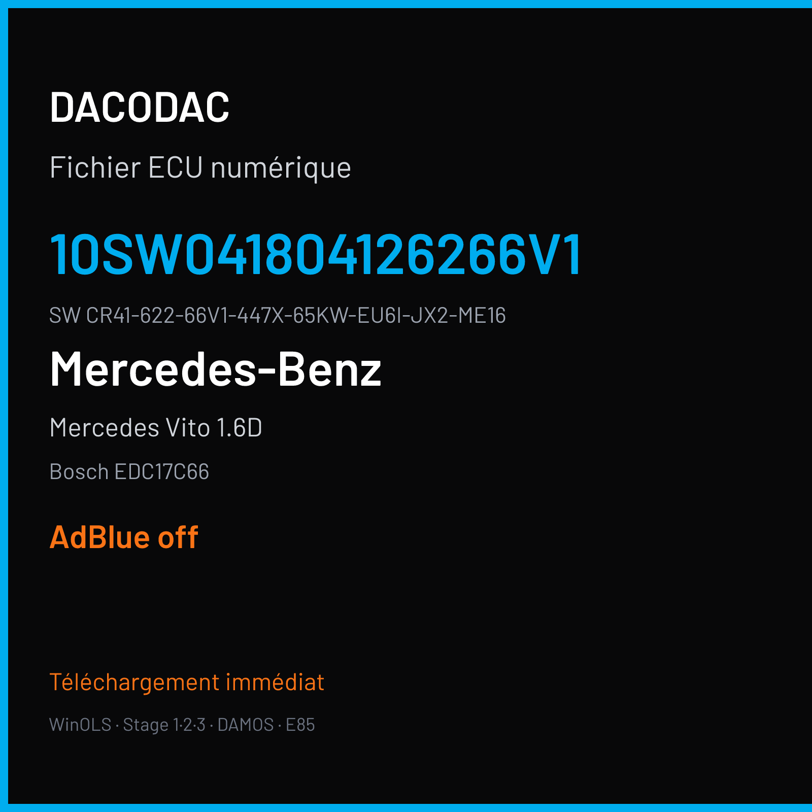 Mercedes Vito 1.6D 88 ch (2017) — Bosch EDC17C66 — 10SW041804126266V1 · CR41-622-66V1-447X-65KW-EU6I-JX2-ME16 · 041804 — ADBLUE off