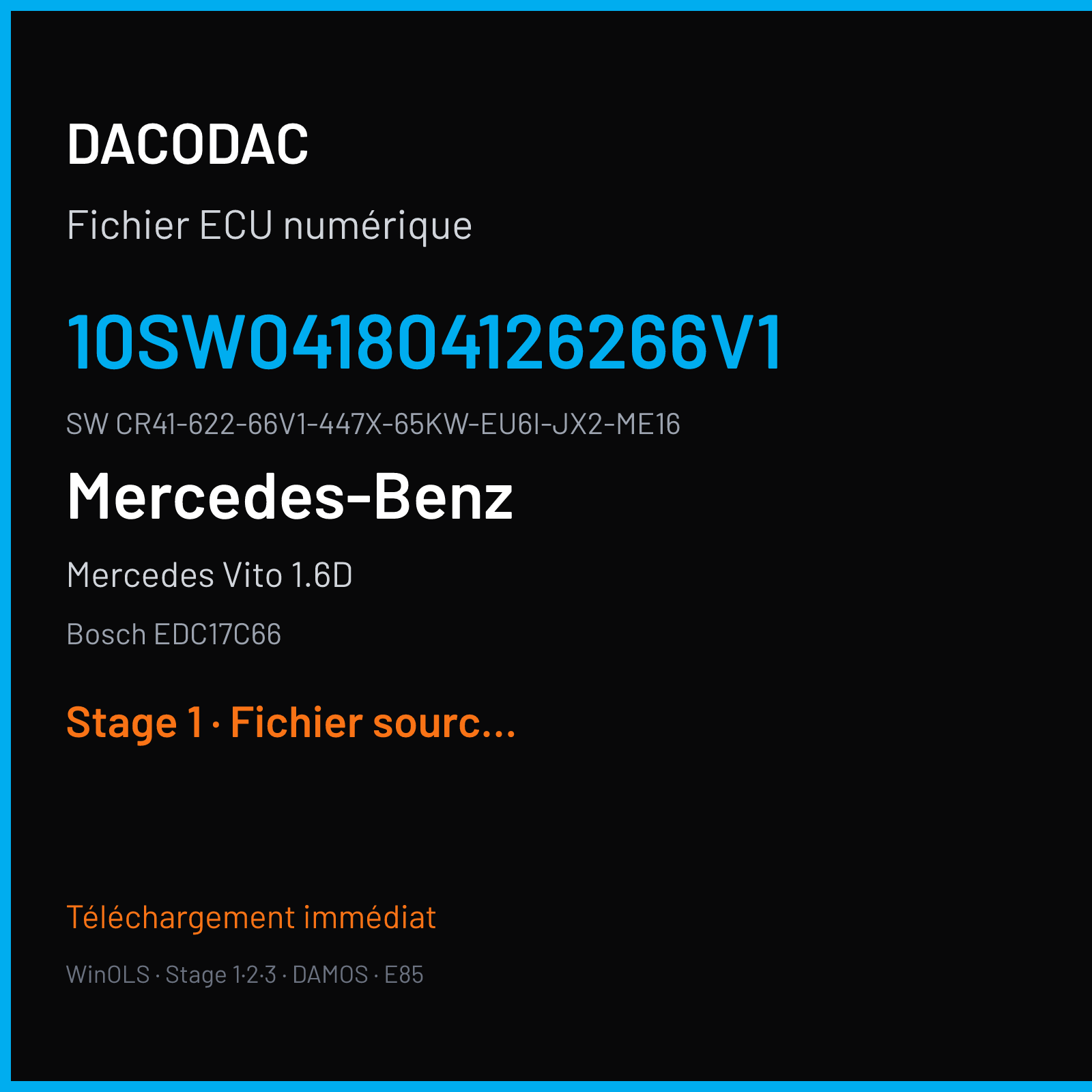 Mercedes Vito 1.6D 88 ch (2017) — Bosch EDC17C66 — 10SW041804126266V1 · CR41-622-66V1-447X-65KW-EU6I-JX2-ME16 · 041804 — Stage 1