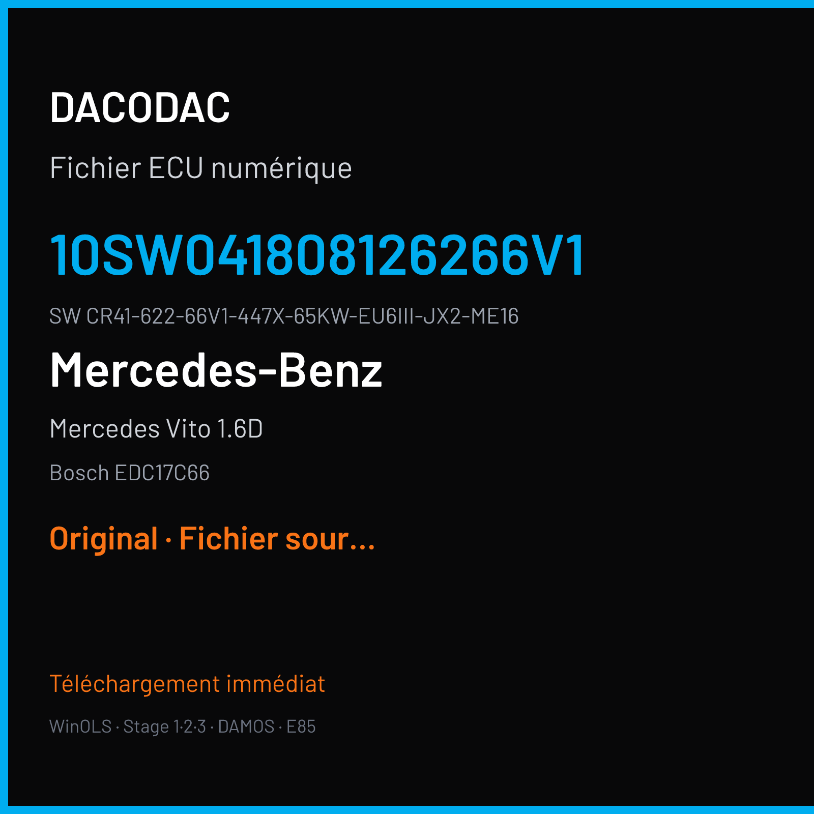 Mercedes Vito 1.6D 88 ch (2018) — Bosch EDC17C66 — 10SW041808126266V1 · CR41-622-66V1-447X-65KW-EU6III-JX2-ME16 · 041808 — Original