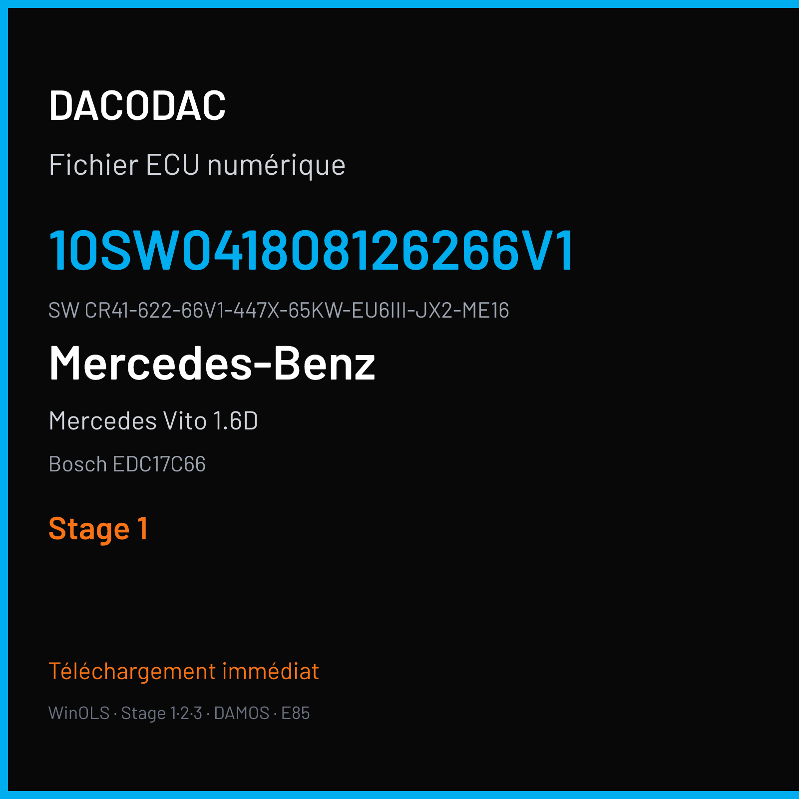 Mercedes Vito 1.6D 88 ch (2018) — Bosch EDC17C66 — 10SW041808126266V1 · CR41-622-66V1-447X-65KW-EU6III-JX2-ME16 · 041808 — Stage 1