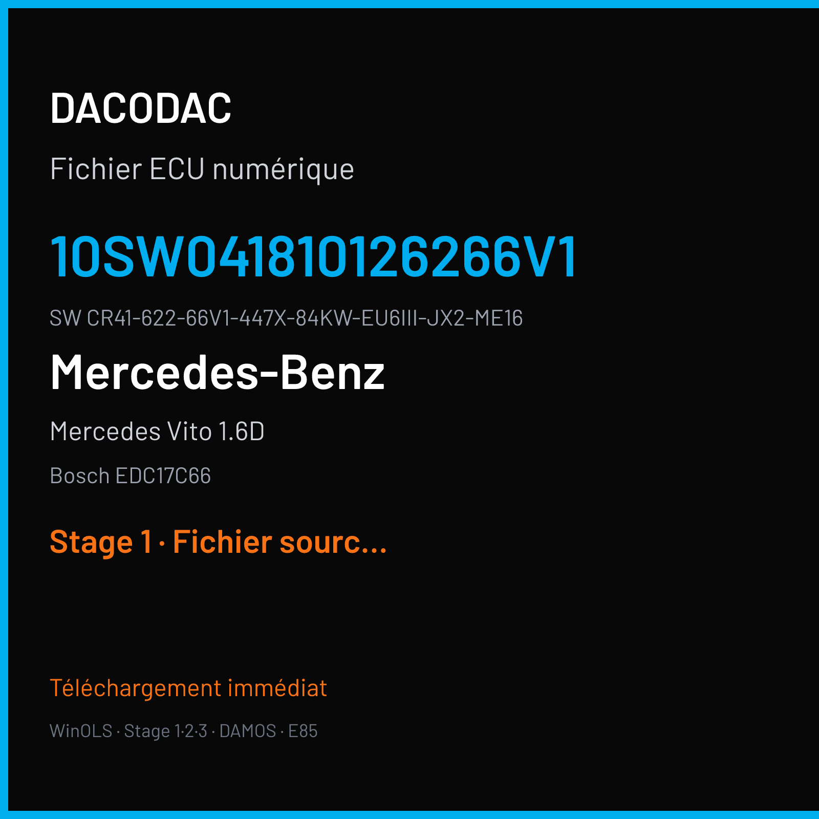 Mercedes Vito 1.6D 114 ch (2019) — Bosch EDC17C66 — 10SW041810126266V1 · CR41-622-66V1-447X-84KW-EU6III-JX2-ME16 · 041810 — Stage 1