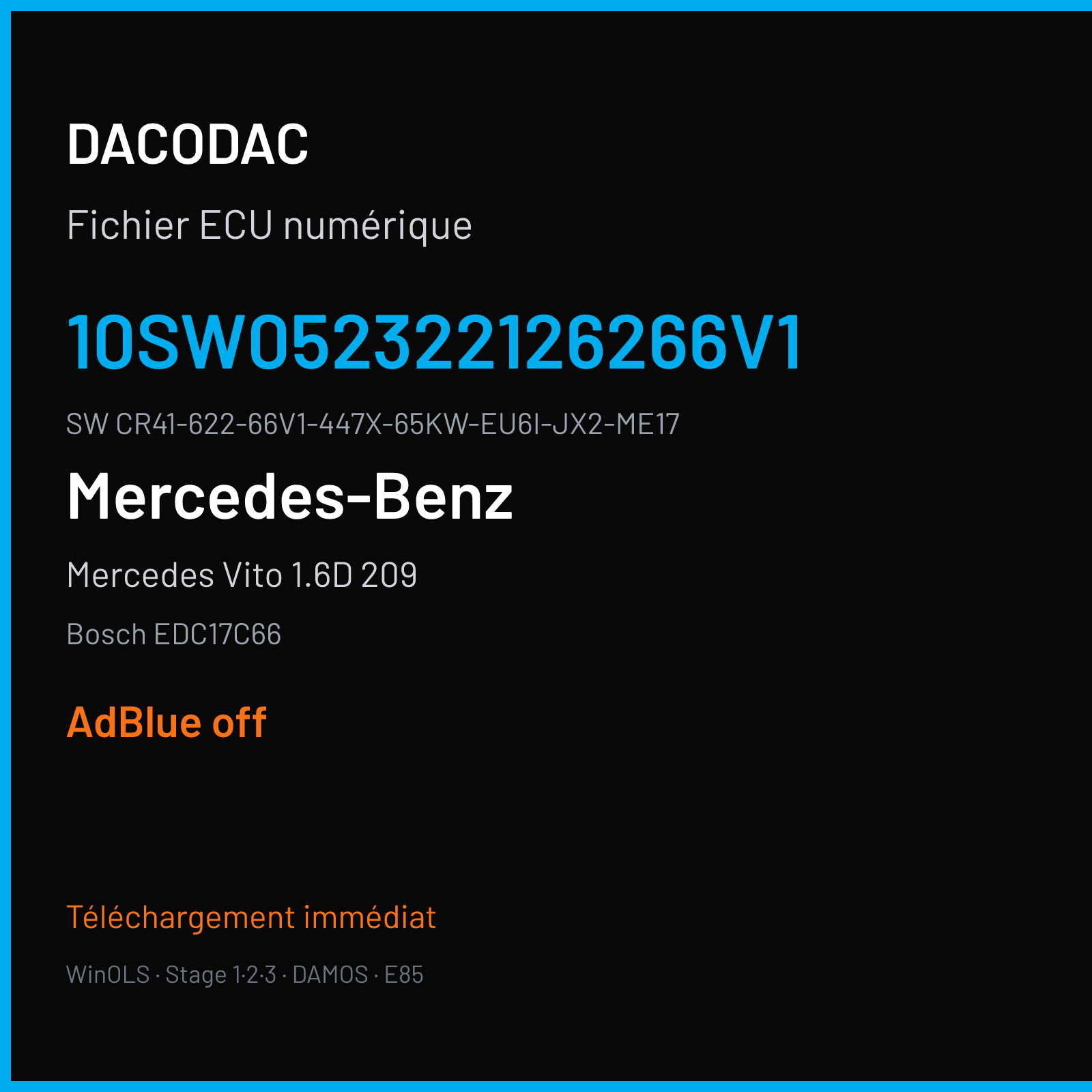 Mercedes Vito 1.6D 209 90 ch (2020) — Bosch EDC17C66 — 10SW052322126266V1 · CR41-622-66V1-447X-65KW-EU6I-JX2-ME17 · 02 052322 — ADBLUE off