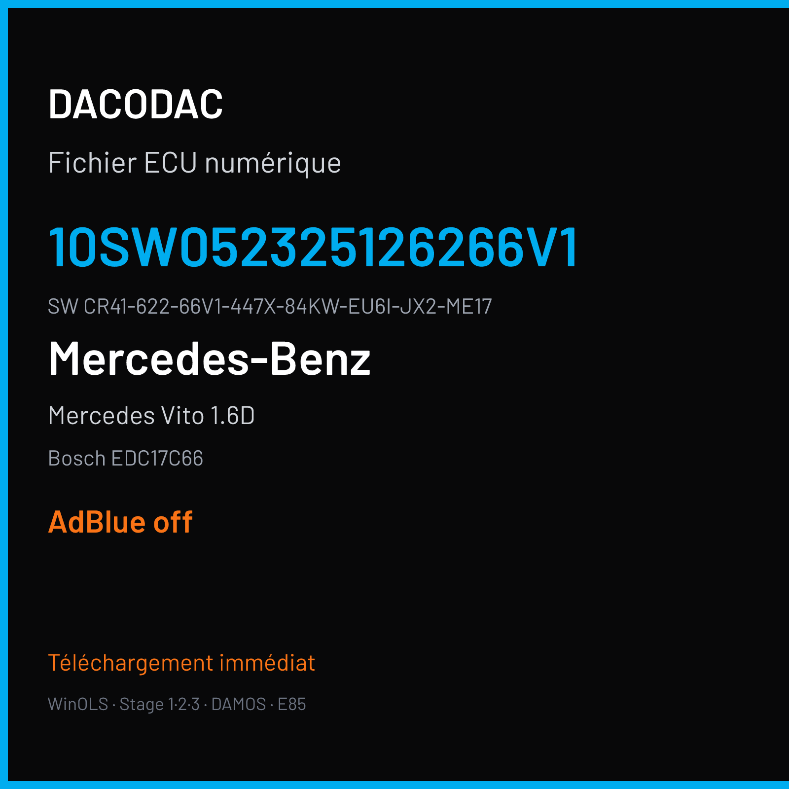 Mercedes Vito 1.6D 115 ch (2018) — Bosch EDC17C66 — 10SW052325126266V1 · CR41-622-66V1-447X-84KW-EU6I-JX2-ME17 · 02 052325 — ADBLUE off
