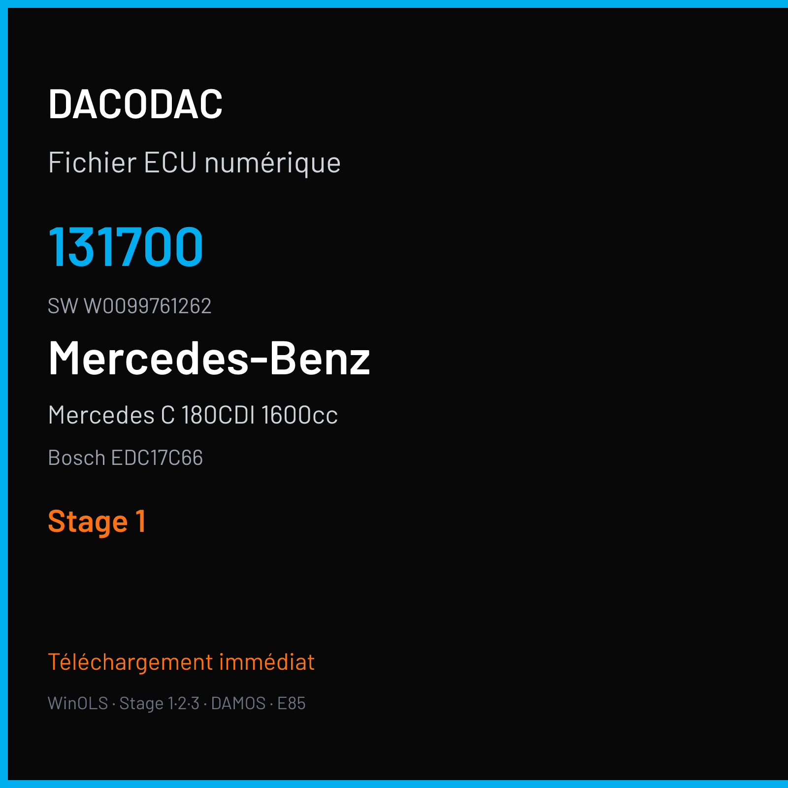 Mercedes C 180CDI 1600cc 114 ch (2017) — Bosch EDC17C66 — 131700 · W0099761262 · 533497 — Stage 1