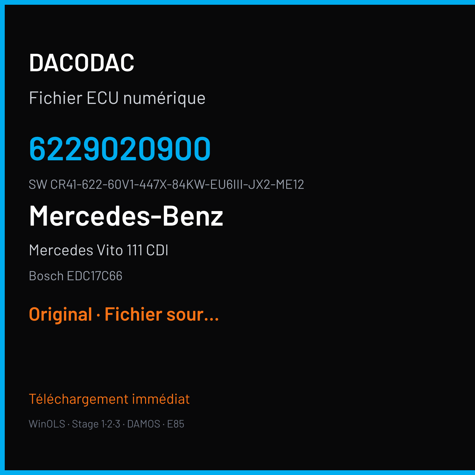 Mercedes Vito 111 CDI (2017) — Bosch EDC17C66 — 6229020900 · CR41-622-60V1-447X-84KW-EU6III-JX2-ME12 — Original