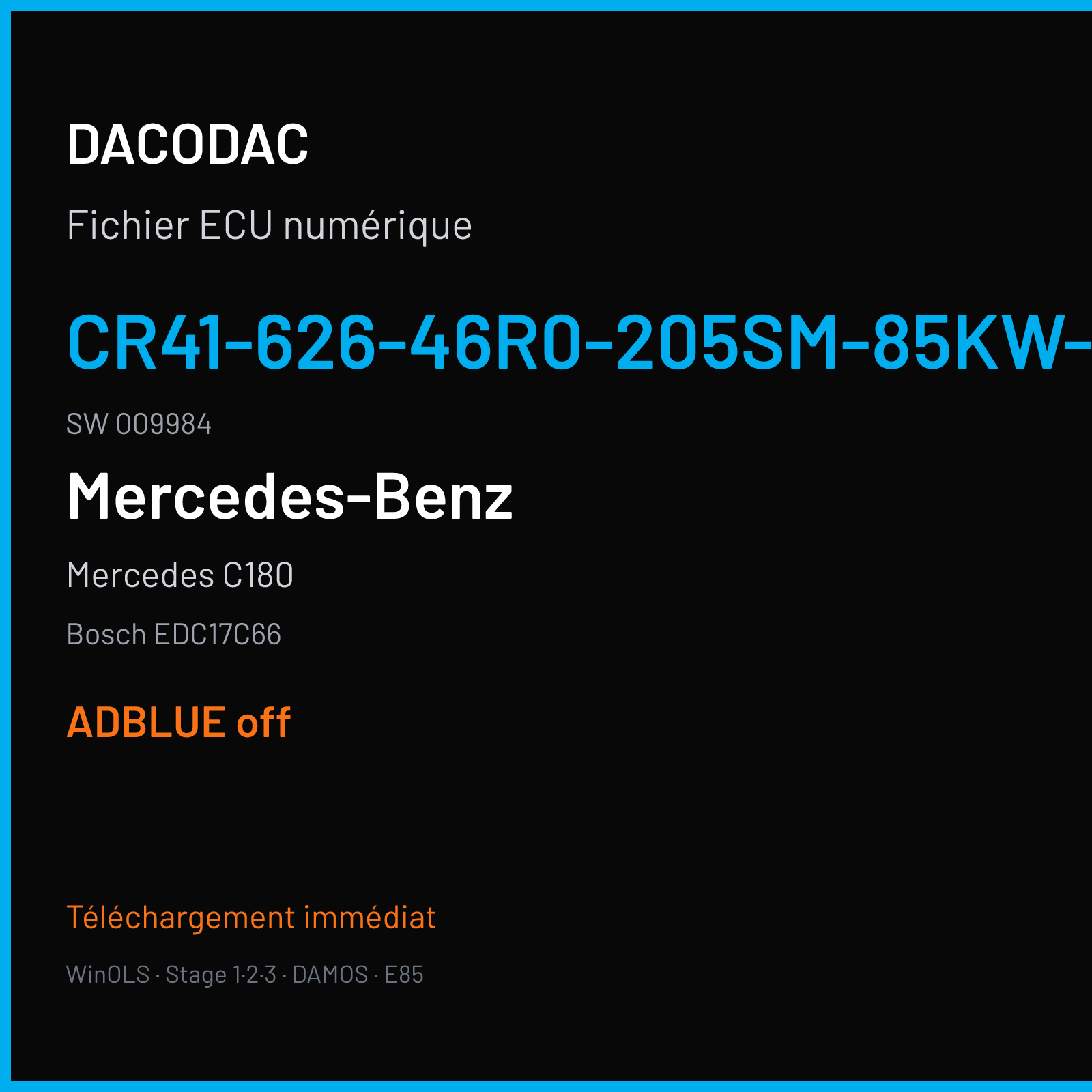 Mercedes C180 (2014) — Bosch EDC17C66 — CR41-626-46R0-205SM-85KW-CH4-EU6SCR · 009984 — ADBLUE off