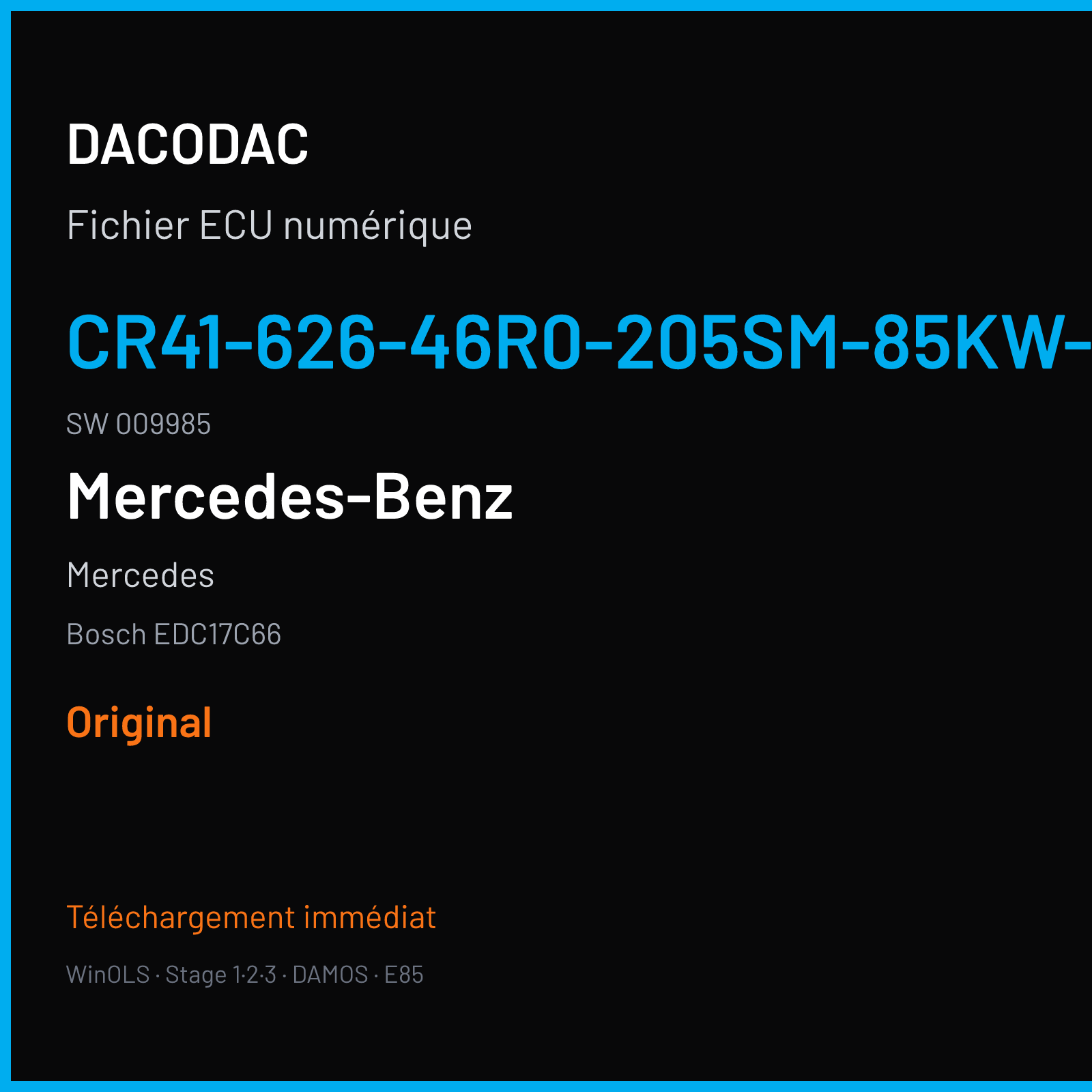 Mercedes (2017) — Bosch EDC17C66 — CR41-626-46R0-205SM-85KW-CH4-EU6SCR · 009985 — Original