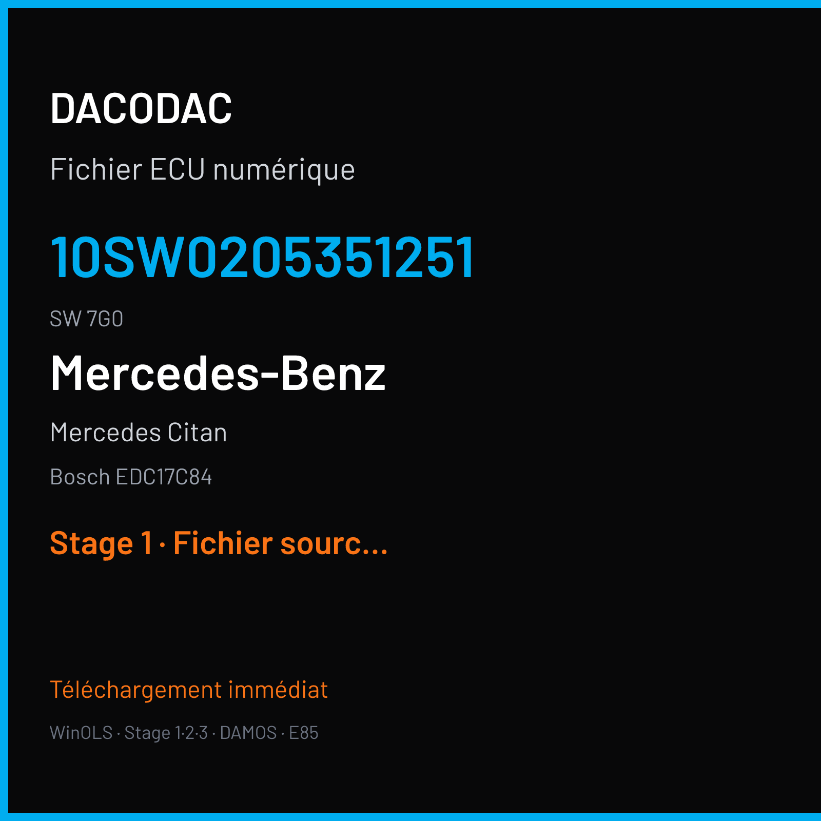 Mercedes Citan 75 ch — Bosch EDC17C84 — 10SW0205351251 · 7G0 · 10SW0043621251 7G0 020535 — Stage 1