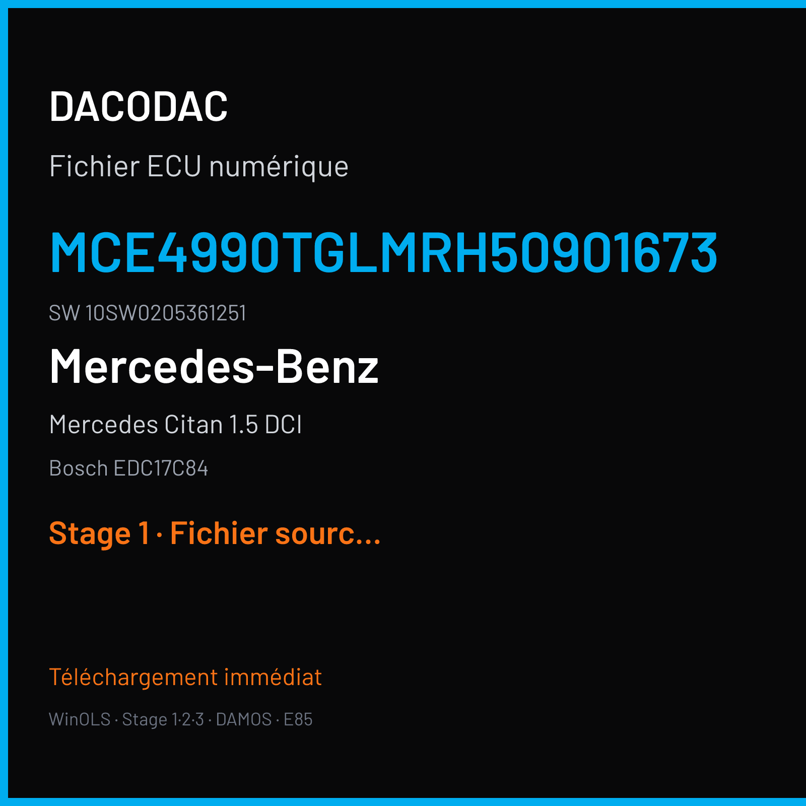 Mercedes Citan 1.5 DCI 90 ch (2018) — Bosch EDC17C84 — MCE4990TGLMRH50901673 · 10SW0205361251 · 7G0 020536 — Stage 1