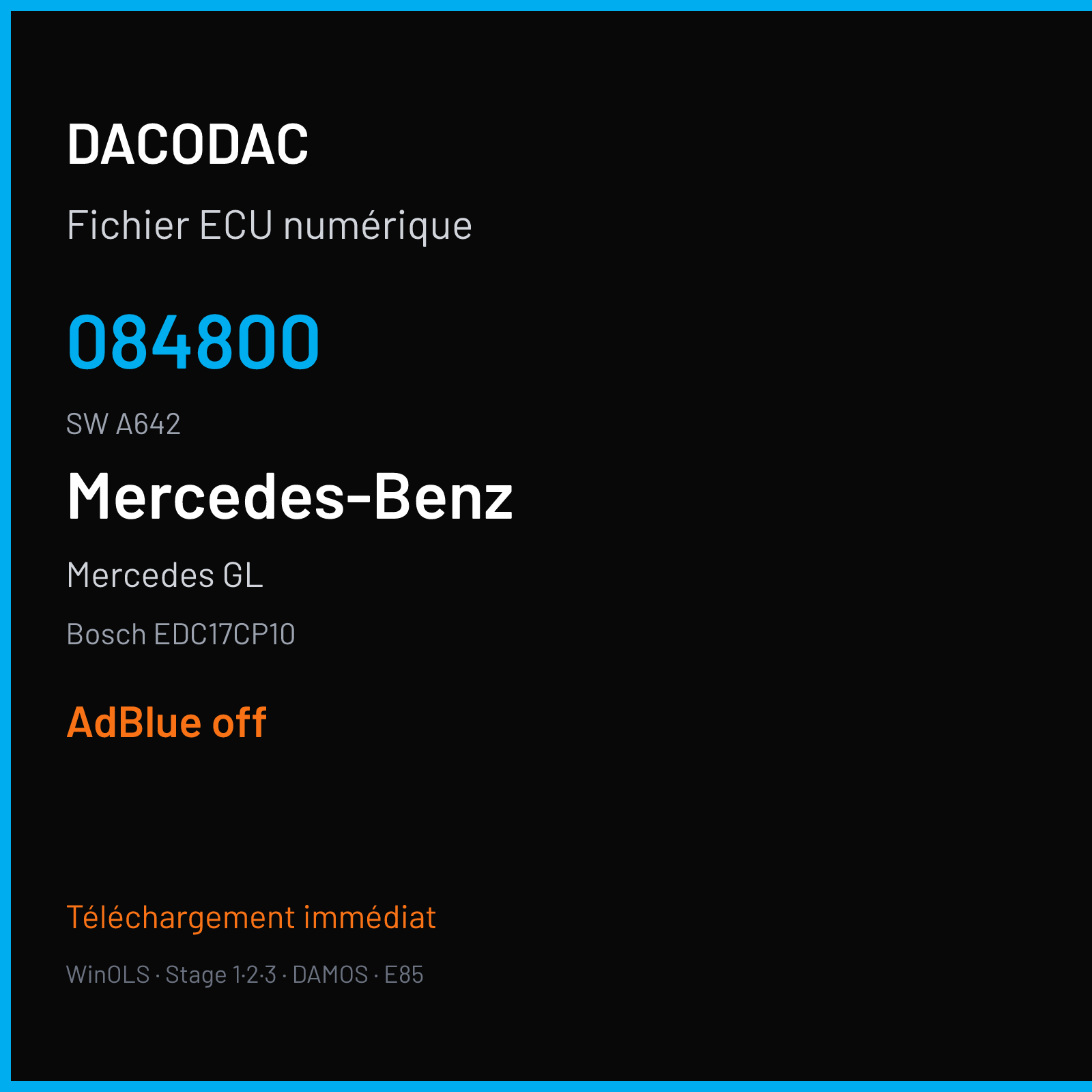 Mercedes GL 210 ch (2010) — Bosch EDC17CP10 — 084800 · A642 · 901 0400 504080 — ADBLUE off