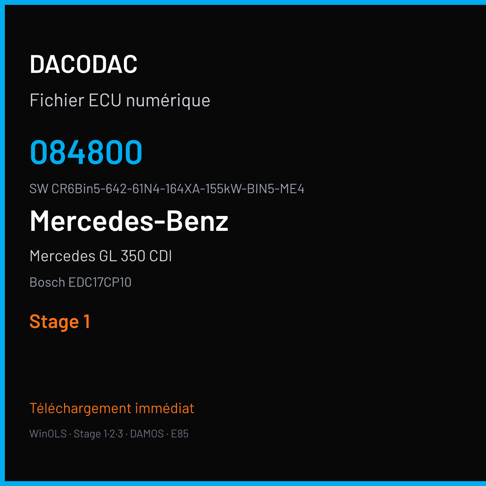 Mercedes GL 350 CDI 210 ch (2010) — Bosch EDC17CP10 — 084800 · CR6Bin5-642-61N4-164XA-155kW-BIN5-ME4 · V2 504080 — Stage 1